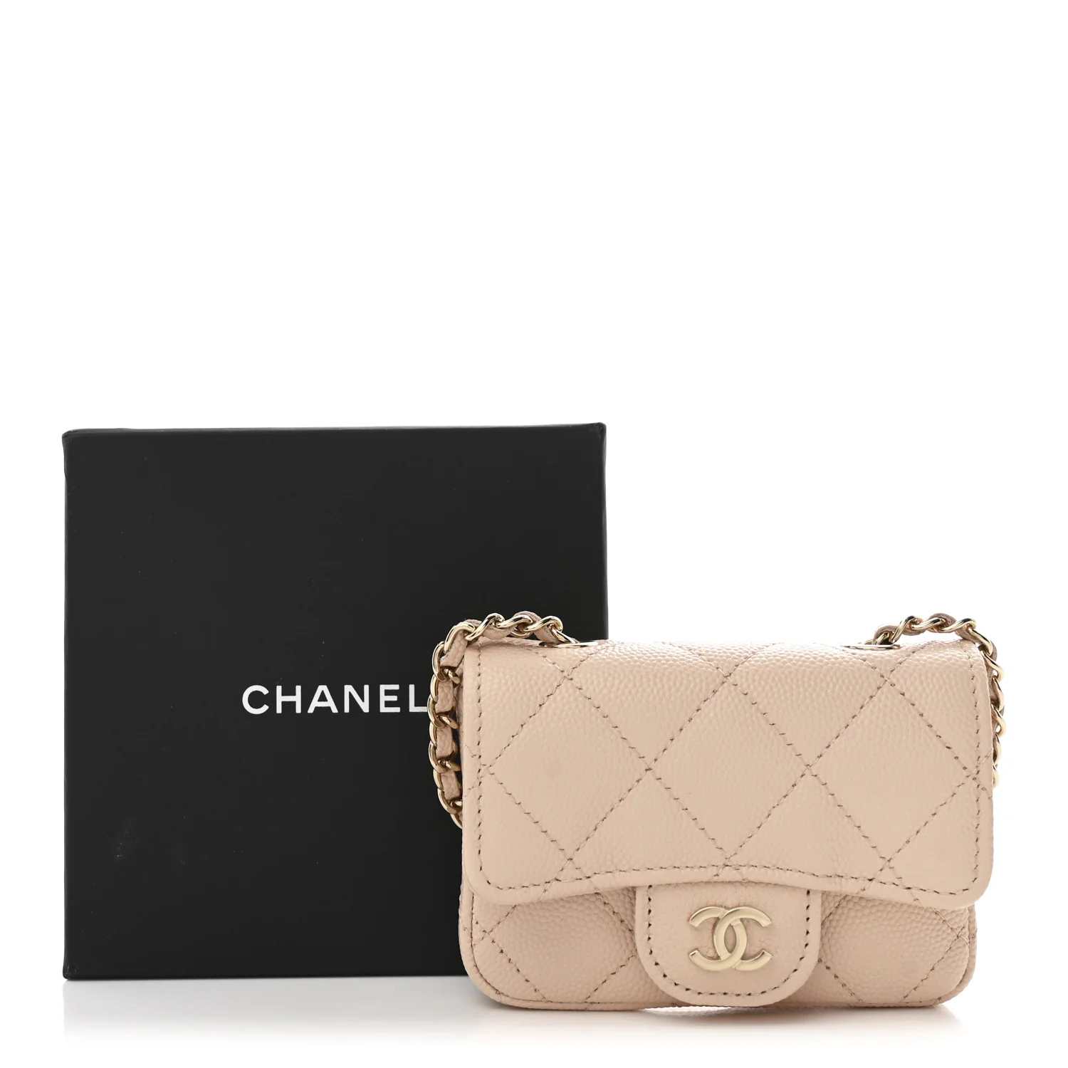 Caviar Quilted Mini Chain Belt Bag Light Beige - Top Club