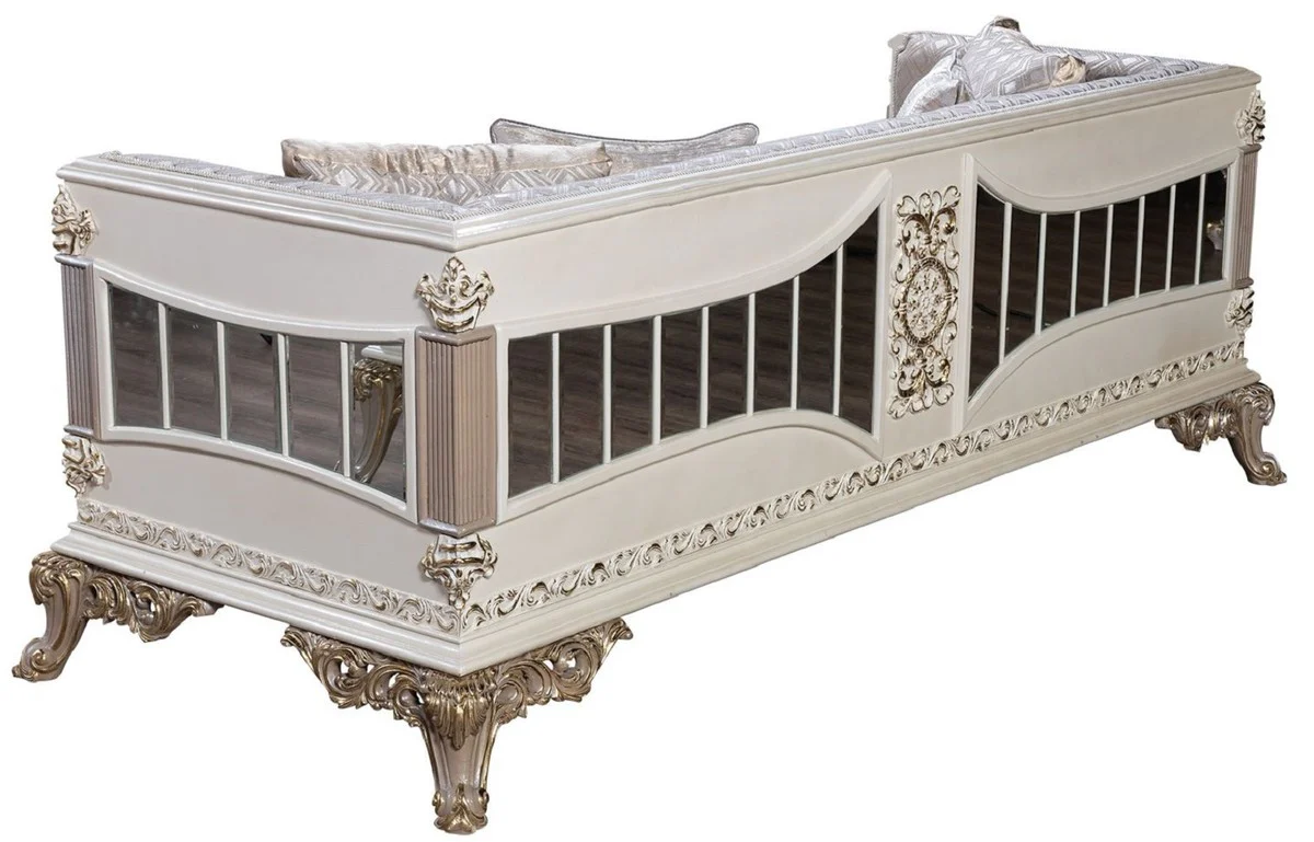Luxury Baroque Living Room Set Silver / White / Gray / Gold - 2 Baroque Sofas & 2 Baroque Armchairs & 1 Baroque Coffee Table - Luxury Living Room Furniture in Baroque Style - Baroque Furniture