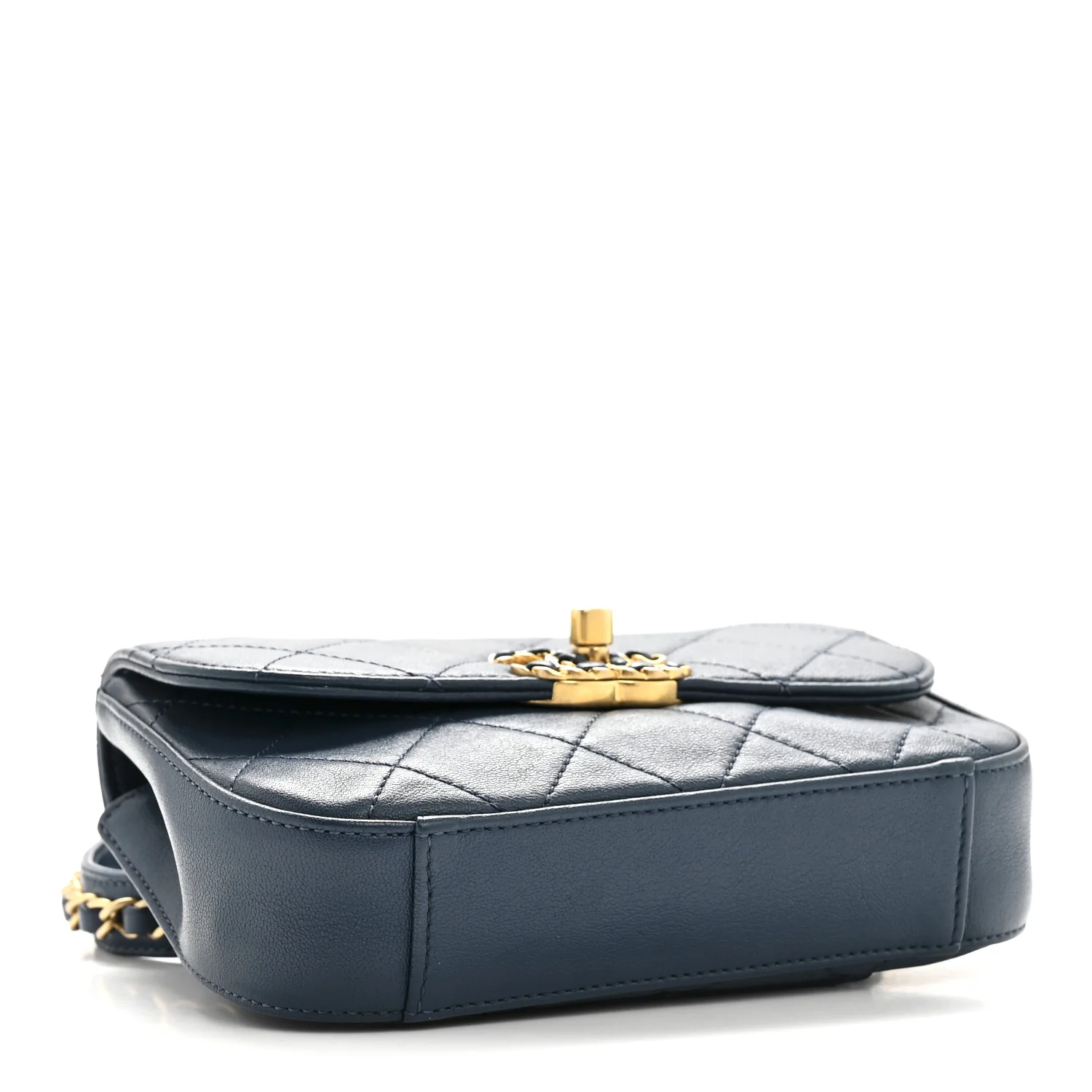 Lambskin Quilted Chain Infinity Waist Belt Bag Blue - Top Club