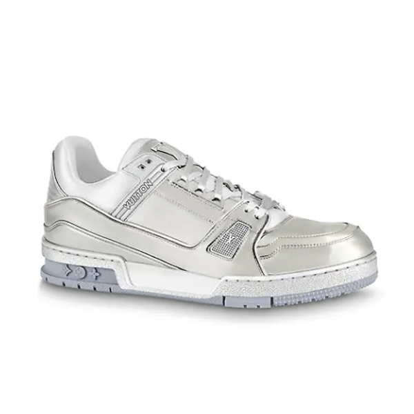 LOUIS VUITTON TRAINER SNEAKERS IN SILVER METALLIC CANVAS   LVS035 - Sneaker Replica Workshop
