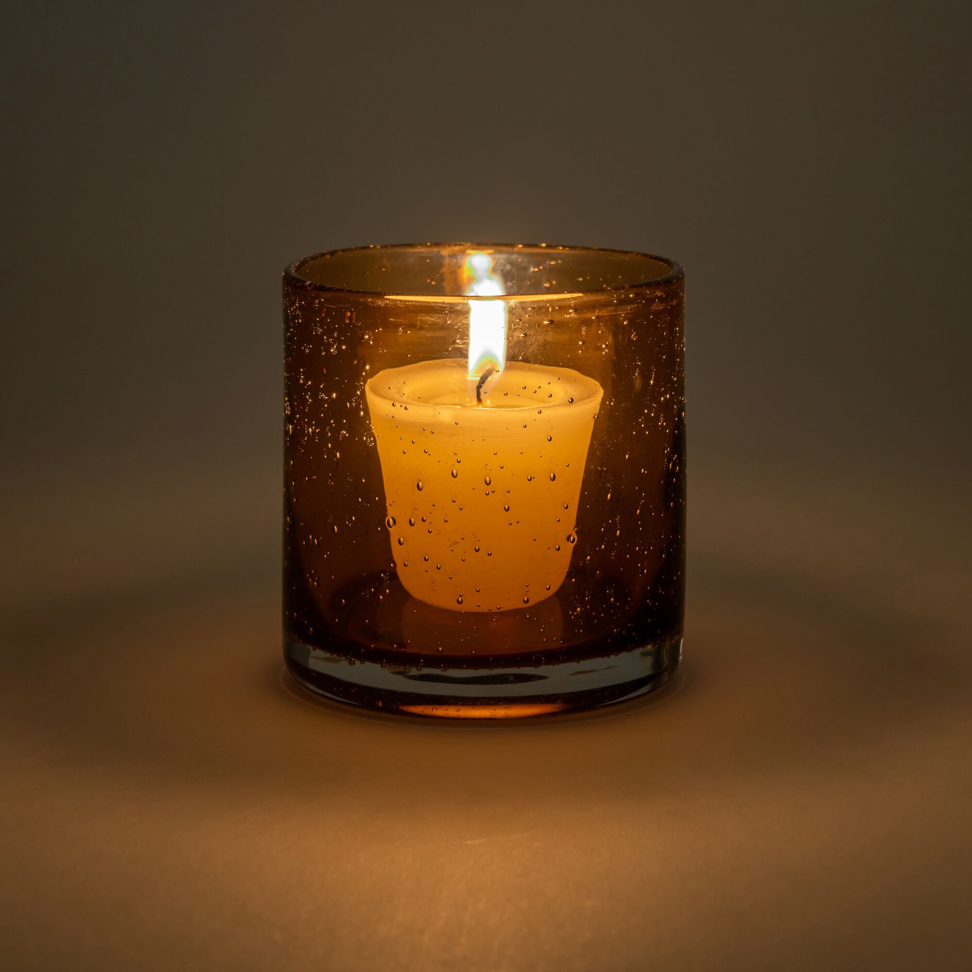 EIVISSA - Photophore en verre bullé D8,3cm - brun rustrel