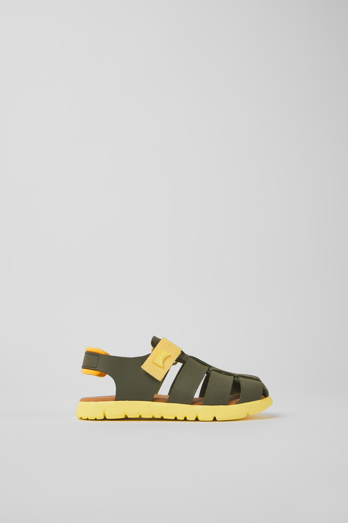 Caterpillar Green and Yellow Leather Sandals for Boys