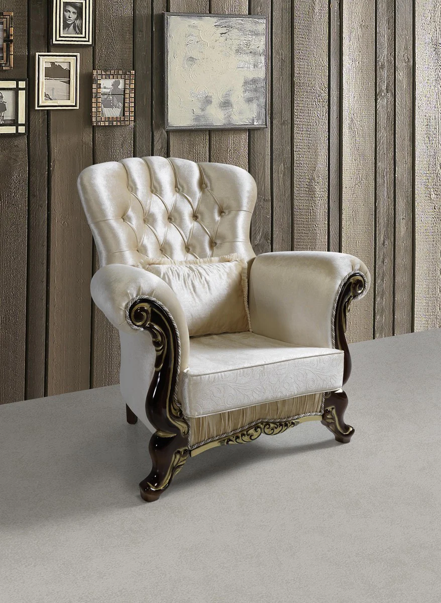 Baroque living room set champagne colors / black / gold - 2 sofas & 2 armchairs & 1 coffee table - living room furniture - noble & magnificent