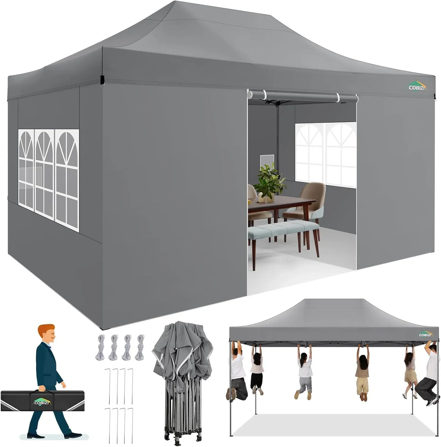 COBIZI 10x20 Heavy Duty Pop up Canopy Tent 6 sidewalls Commercial Canopy Wedding Party Tents