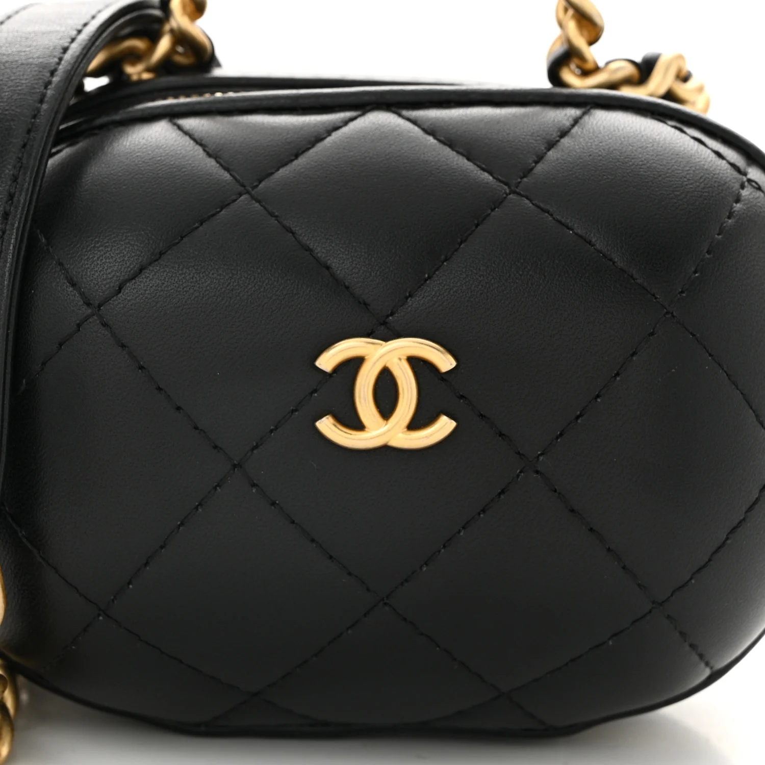 Lambskin Quilted CC Bubble Vanity Case With Chain Black - Top Club