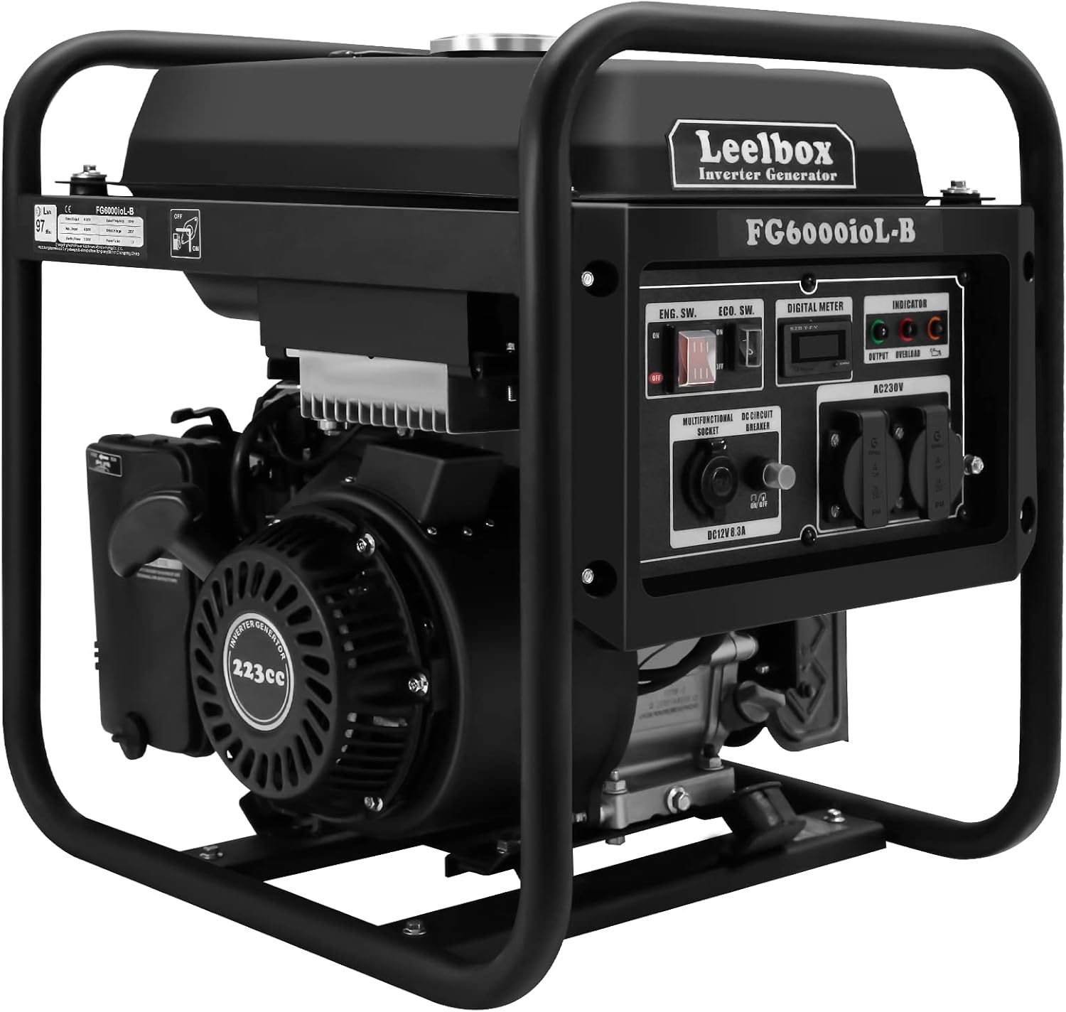 Leelbox Generatore di Corrente Inverter, 22500WH/5500W Benzina 4 tempi con 2 prese 230V Silenzioso, Generatore di Emergenza Portatile Domestica per Garage per Giardino, Esterno, Campeggio, Roulotte