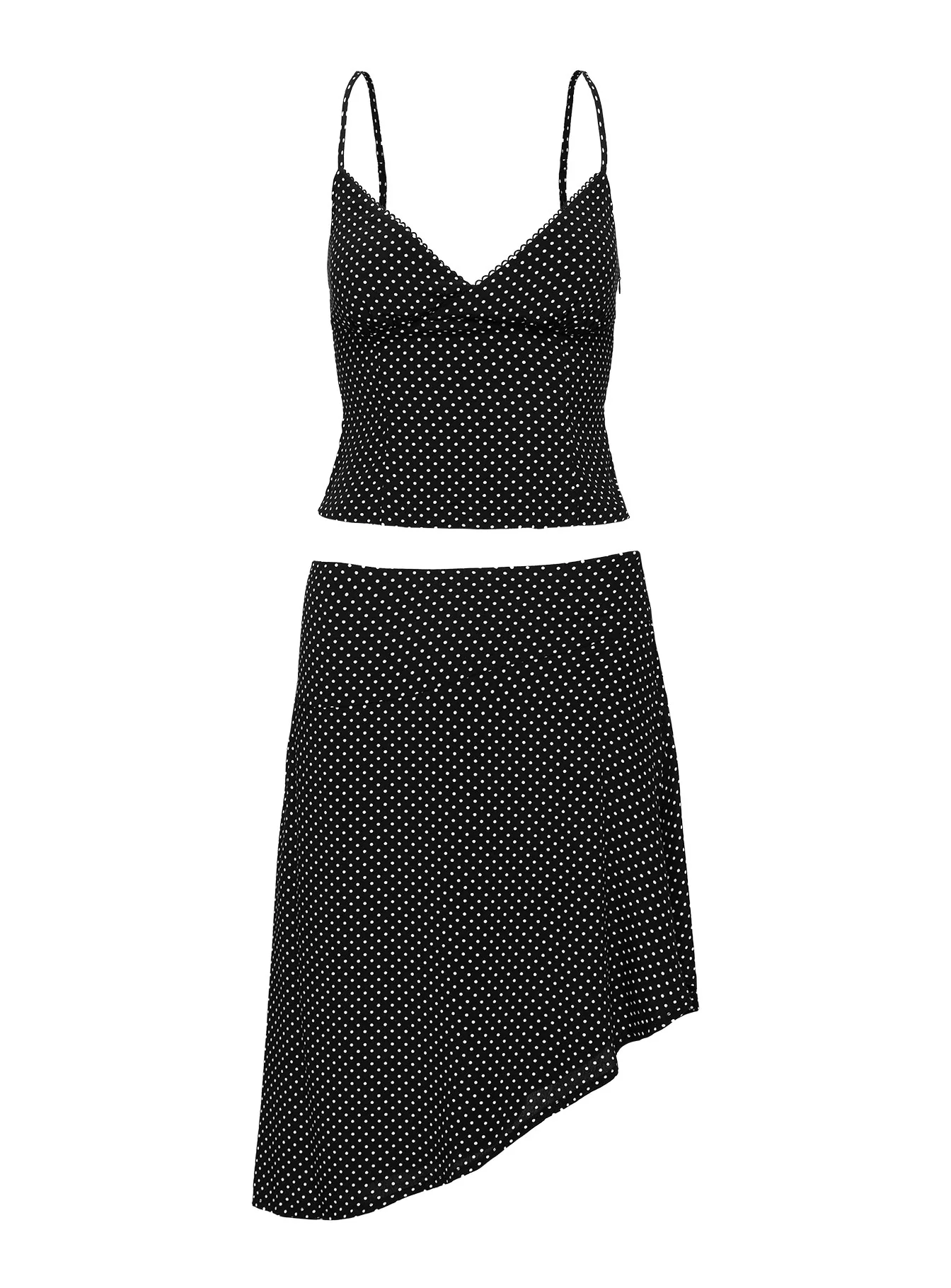 Cabernet Asymmetrical Set Black Polka Dot