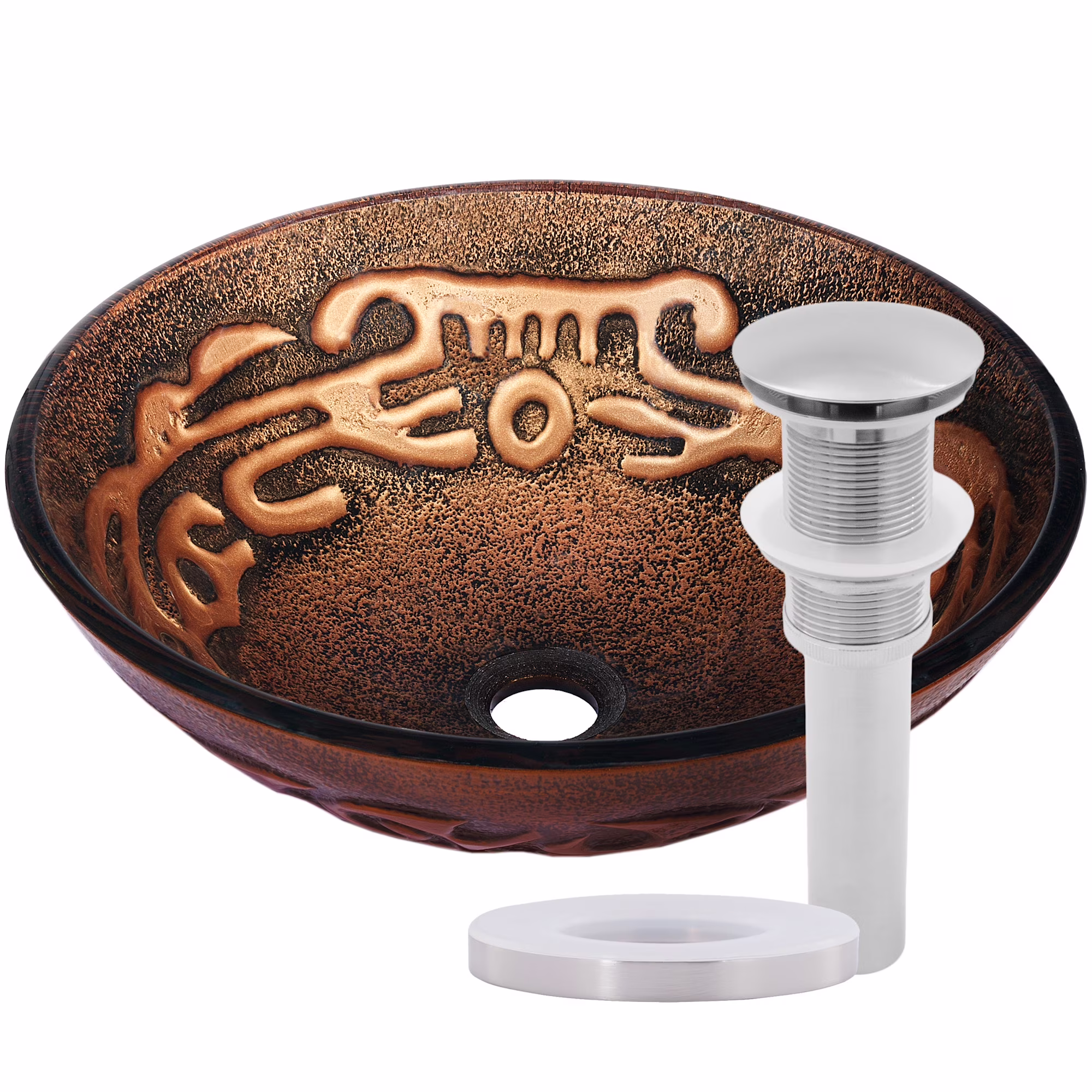 Miseno MNO-G330-BN Circular 16-1/2" Glass Bathroom Sink; Brushed Nickel Drain