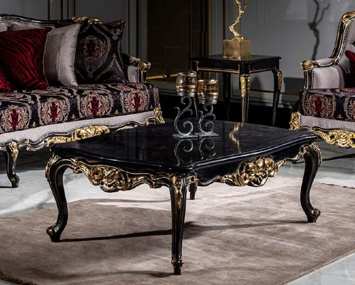 Luxury baroque coffee table black / gold - handmade solid wood living room table - magnificent living room furniture in baroque style