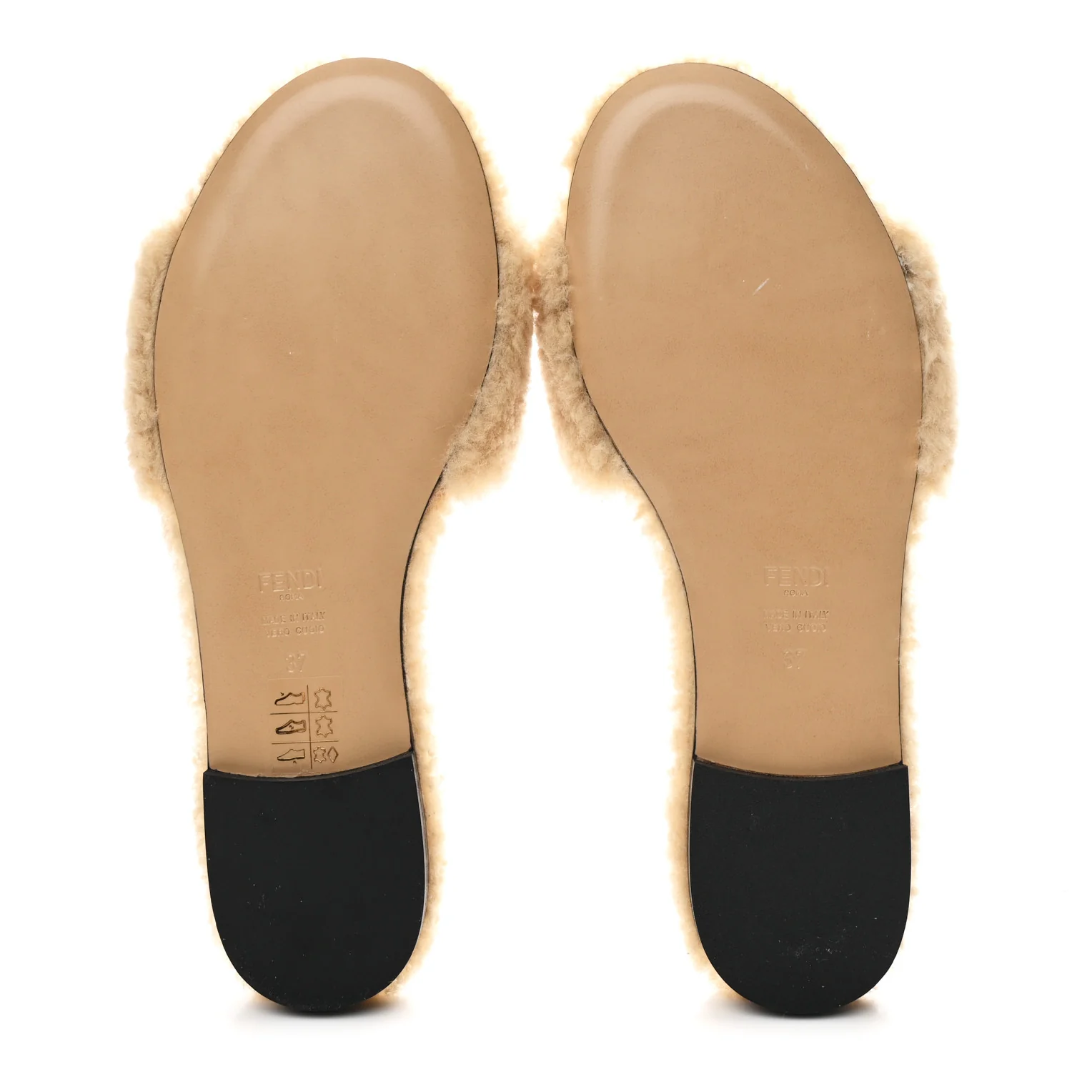 Shearling FF Baguette Slide Sandals 37 Beige Naturale - Top Club