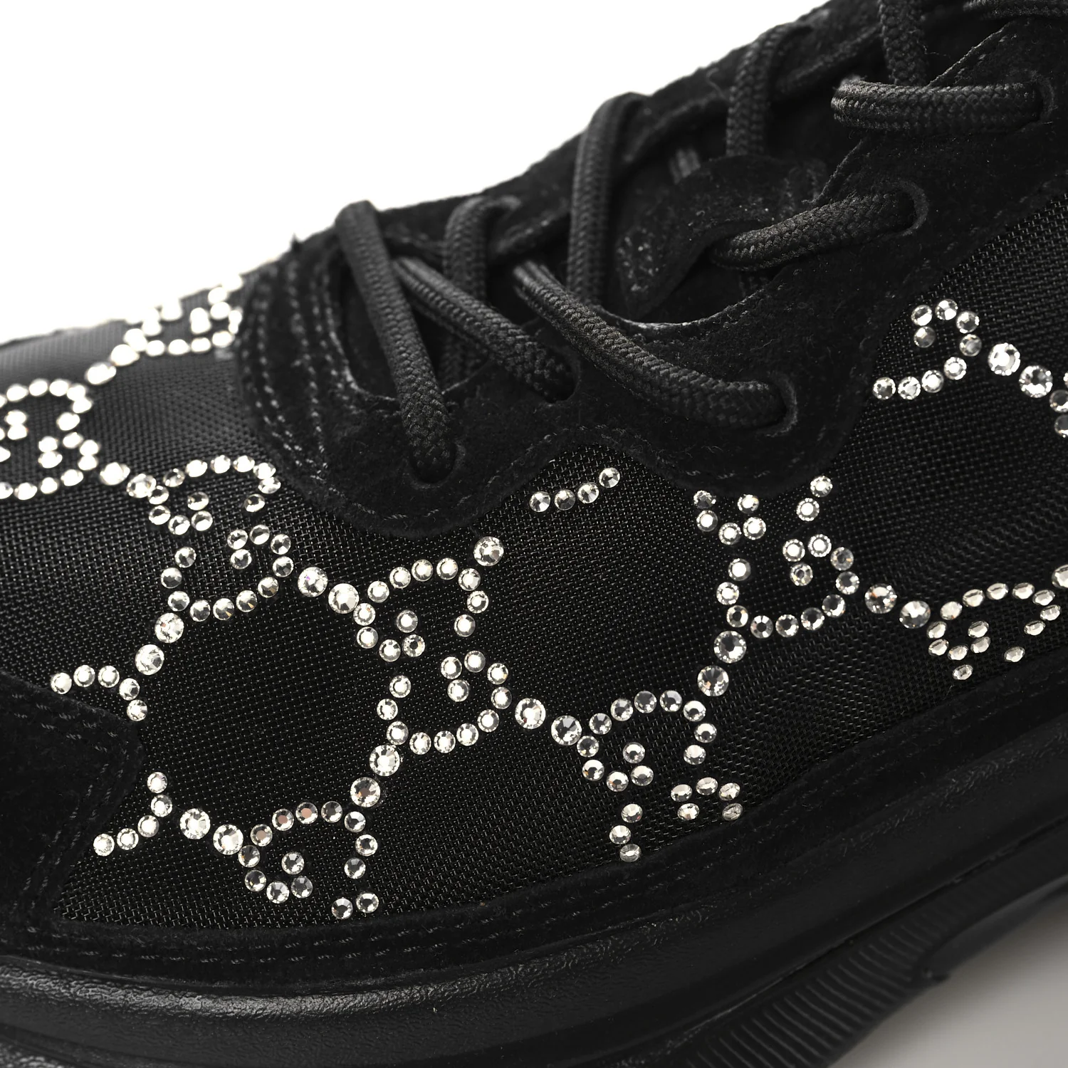 Tela Retino Mesh Crystal Suede GG Monogram Womens Gucci Run Sneakers 36.5 Black Silver - Top Club