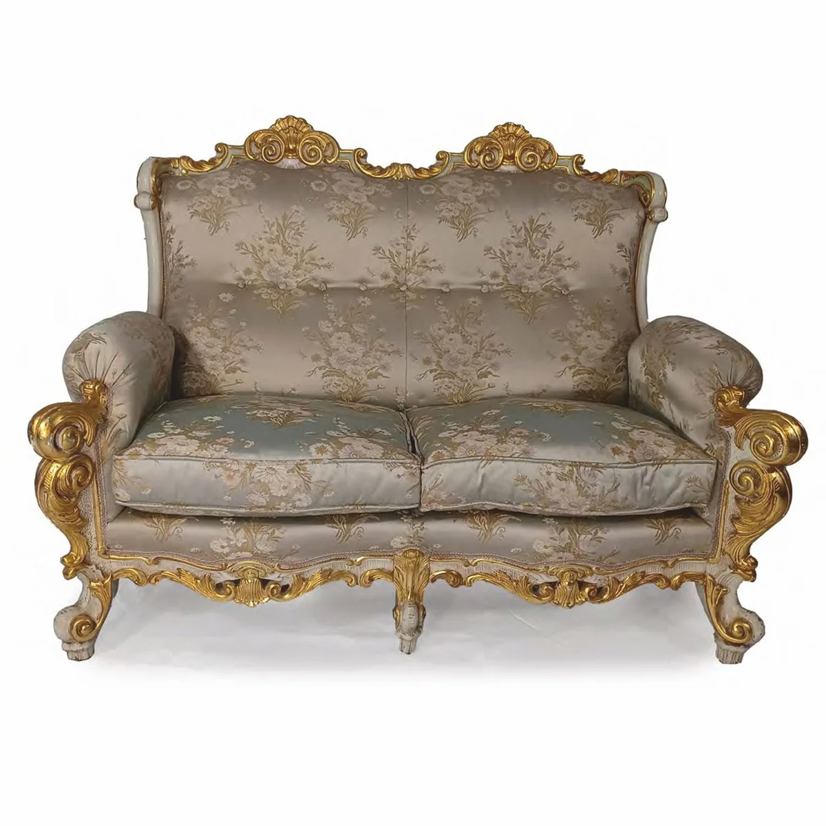 Luxury Baroque Hotel & Living Room Sofa Silver / Gray / Gold 150 cm - Made in Italy
