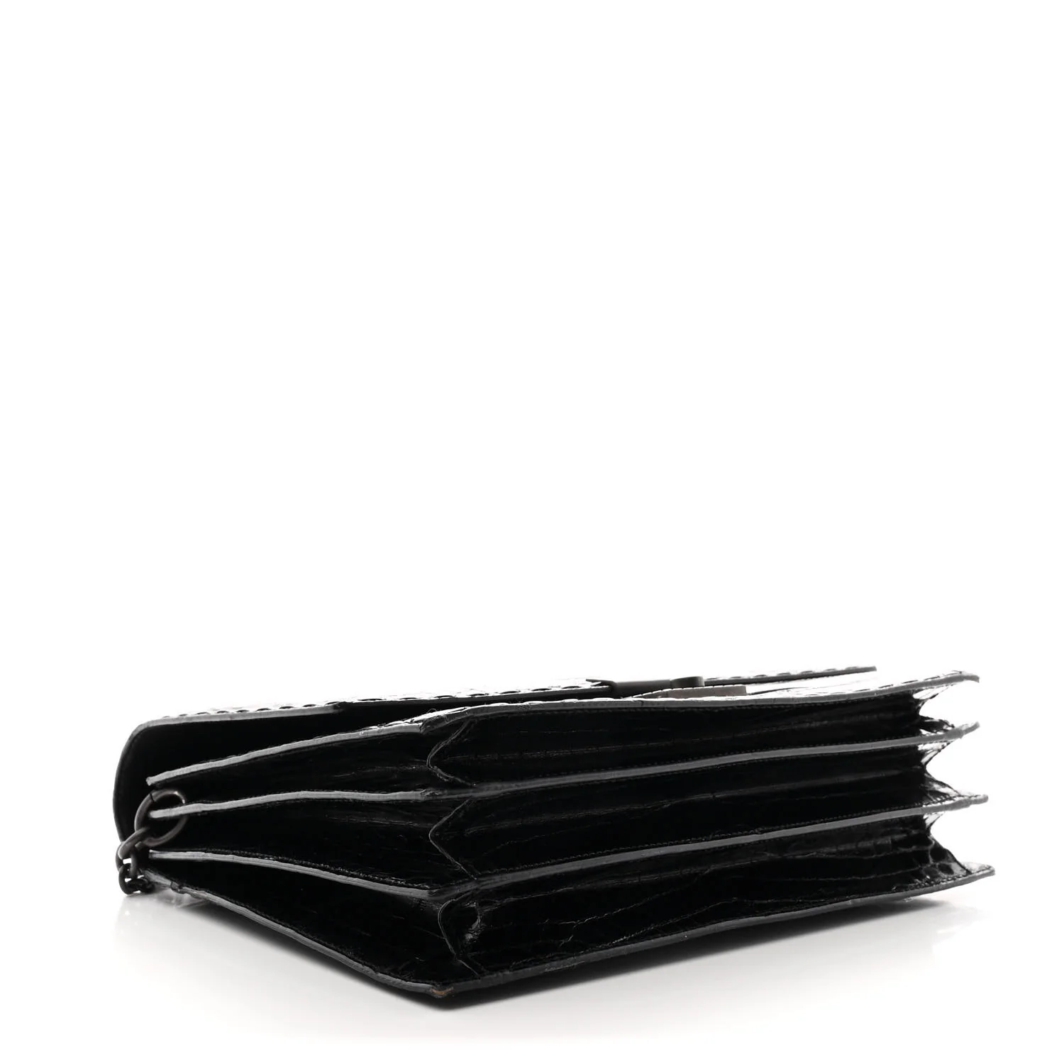 Crocodile Accordion Flap Shoulder Bag Black - Top Club
