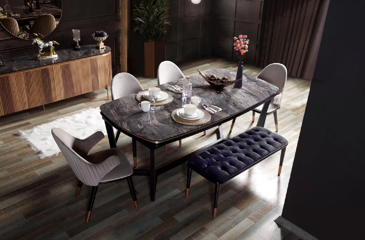 Luxury dining room chair set of 8 with armrests gray / black / copper 52 x 52 x H. 88 cm - dining room furniture - restaurant furniture - dining room furnishings - luxury furniture - luxury furnishings