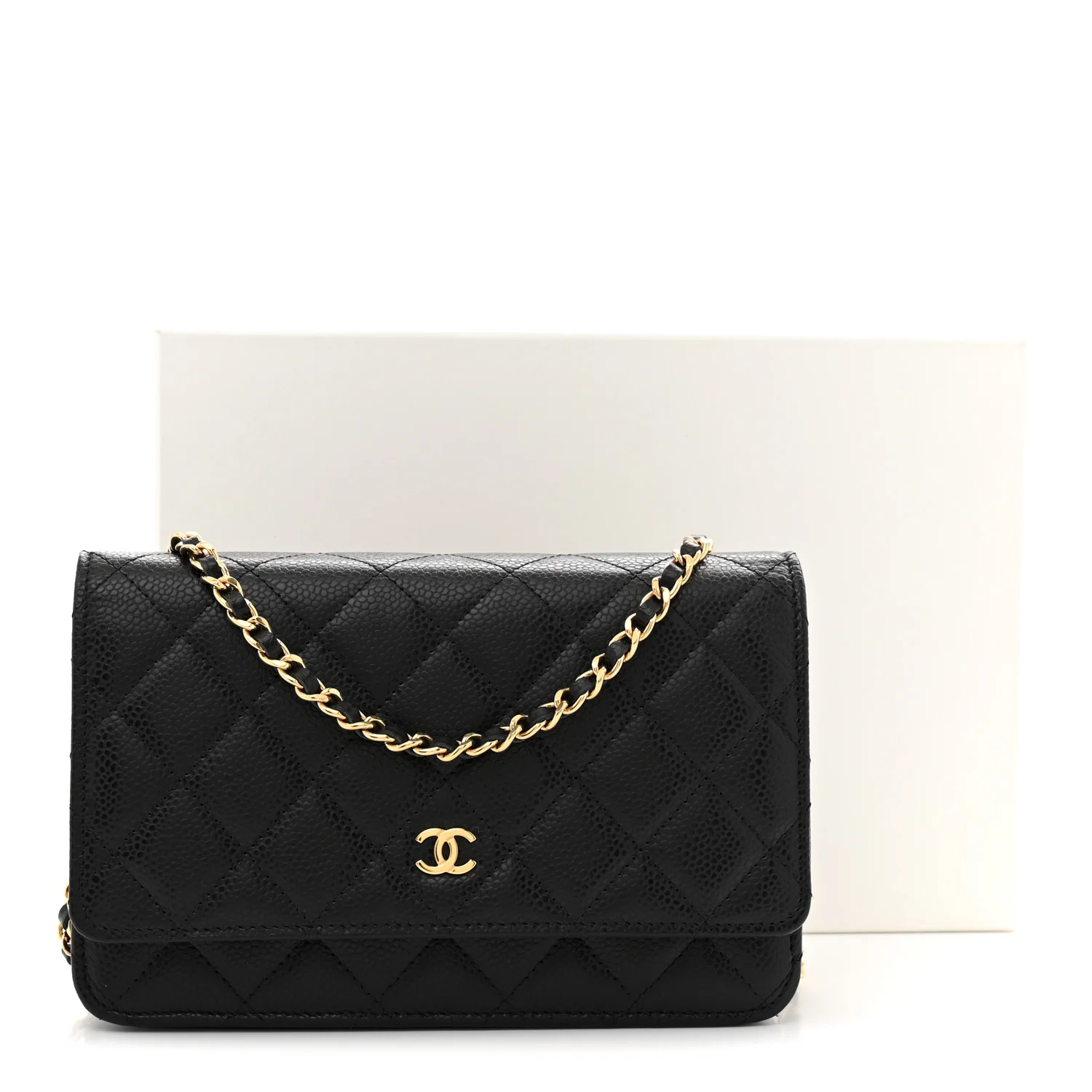Caviar Quilted Wallet on Chain WOC Black - Top Club