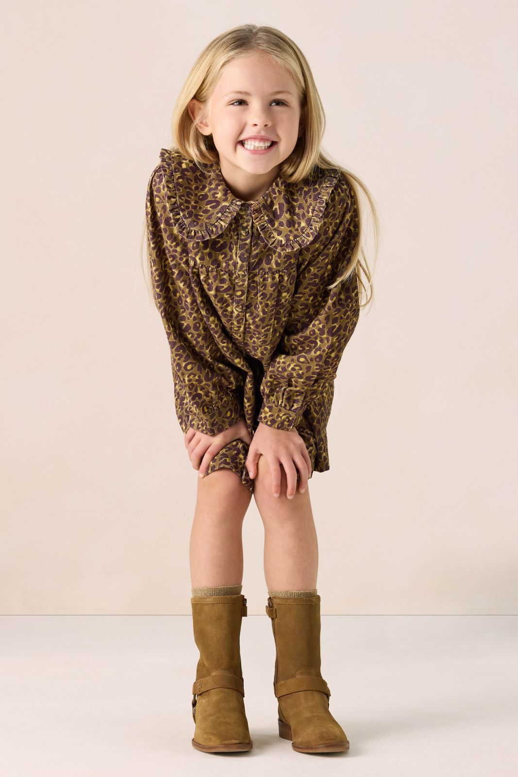 Donkergroene corduroy jurk met leopard print