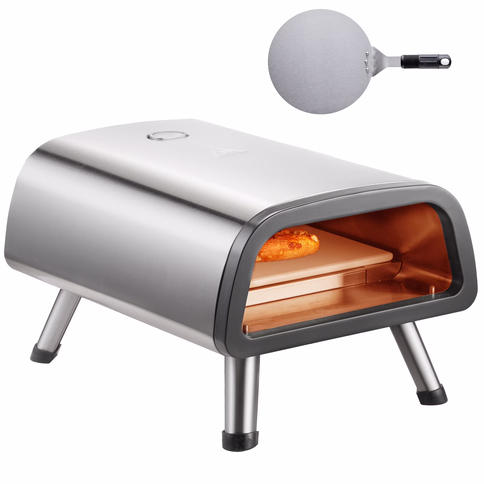 KFFKFF 12" Electric Pizza Oven for Countertop, Fabricated from Stainless Steel, Comes with Pizza Stone and Spatula, Can Heat up to 850 F, Versatile Indoor & Outdoor Pizza Cooking Device