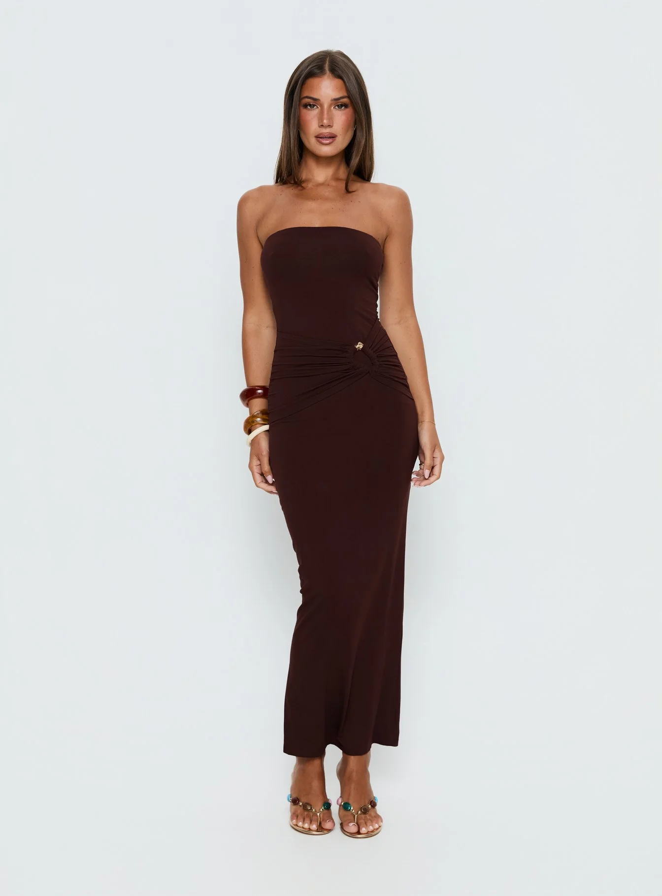 Signature Move Strapless Maxi Dress Chocolate Brown