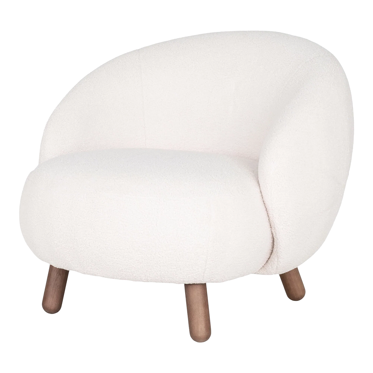Fauteuil Mona Teddy wit - walnoot kleur poten