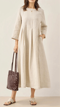 Women's Cotton-Linen-Blend Midi Dress - Nordfashionstorm - Women's Clothing, Fashion for You - Nordfashionstorm.com