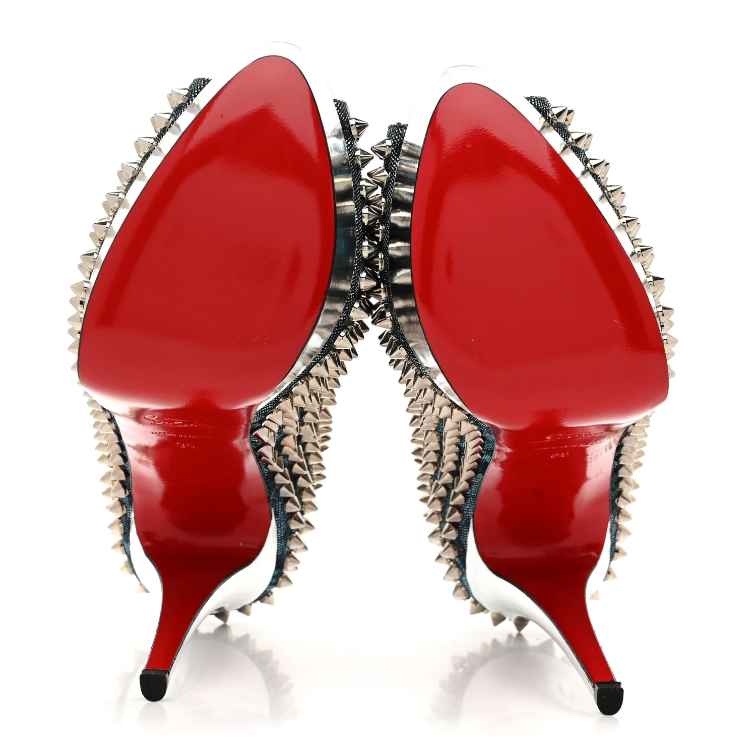 Lame Satin Lady Peep Spikes 150 Pumps 39 Turquoise Violet Silver - Top Club