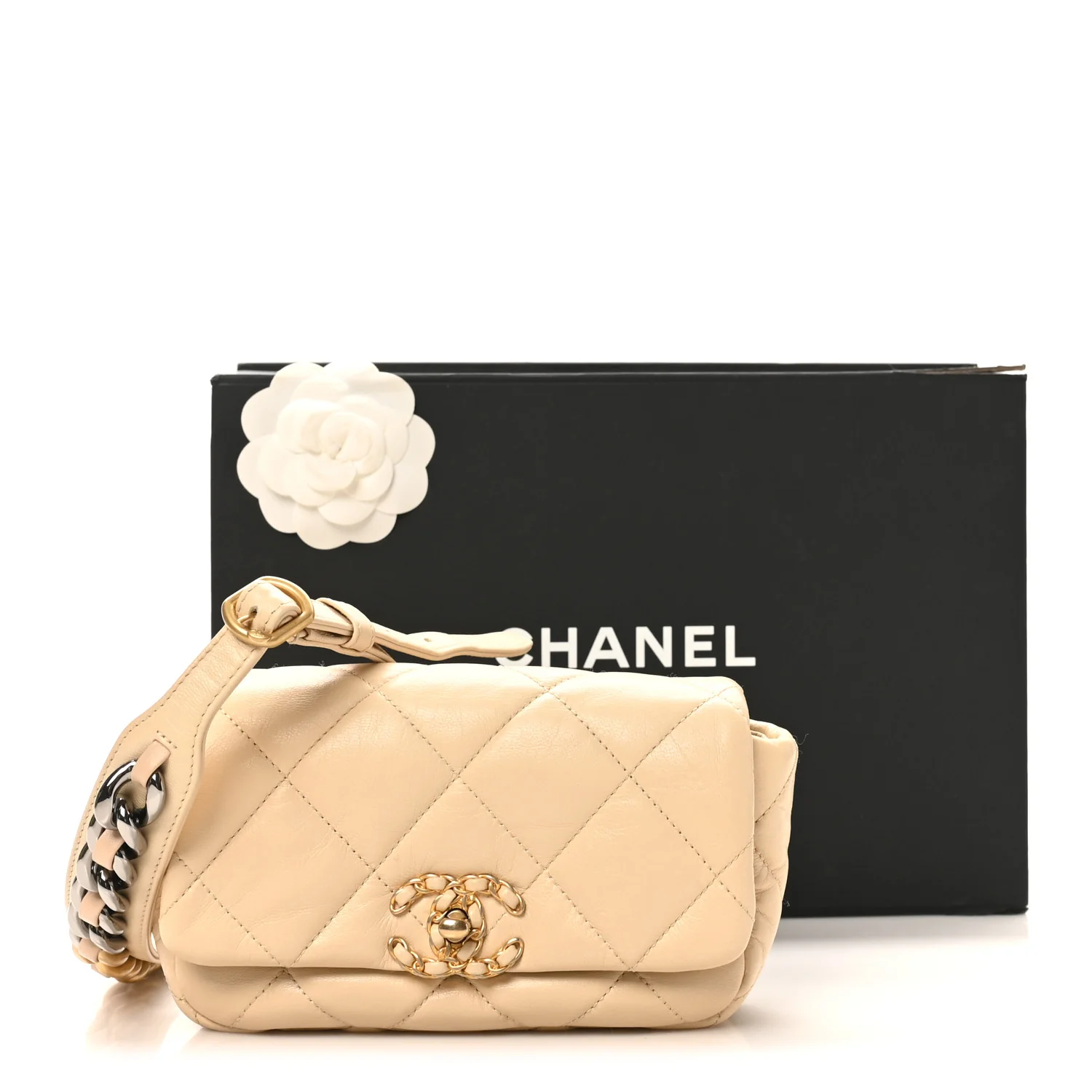 Goatskin Quilted 19 Waist Bag Light Beige - Top Club