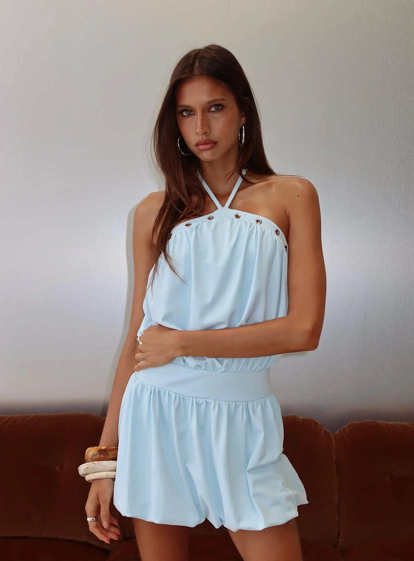 Sunnee Eyelet Detail Playsuit Icy Blue