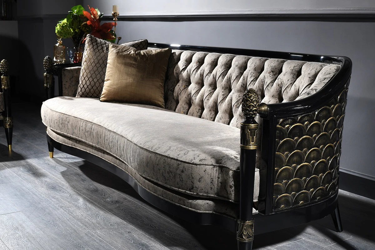 Luxury Baroque Living Room Set Silver Gray / Black / Gold - 1 Chesterfield Sofa & 1 Armchair & 1 Coffee Table & 1 Side Table - Baroque Furniture