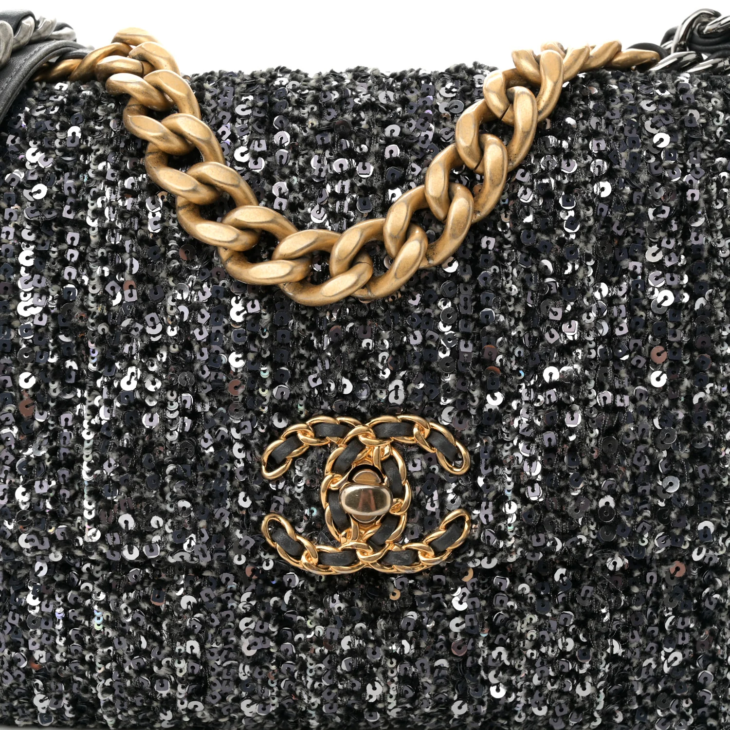 Tweed Sequin Quilted Medium Chanel 19 Flap Black Multicolor - Top Club