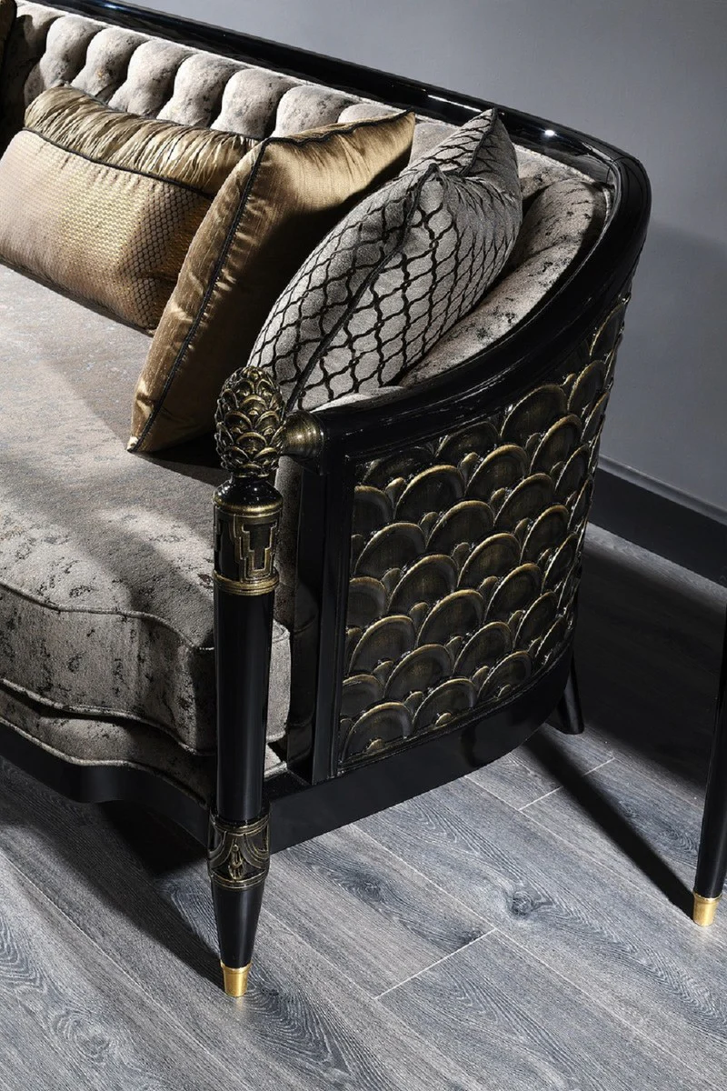 Luxury baroque living room set silver gray / black / gold - 2 sofas & 2 armchairs & 1 coffee table & 2 side tables - magnificent baroque furniture - luxury quality