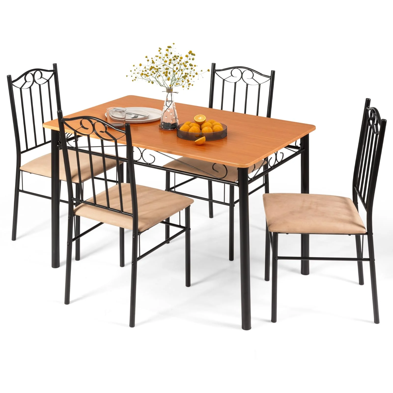 BEFOUNDLOVELY 5 Pieces Dining Table Set, Modern Rectangular Dining Table & 4 Upholstered Chair Sets