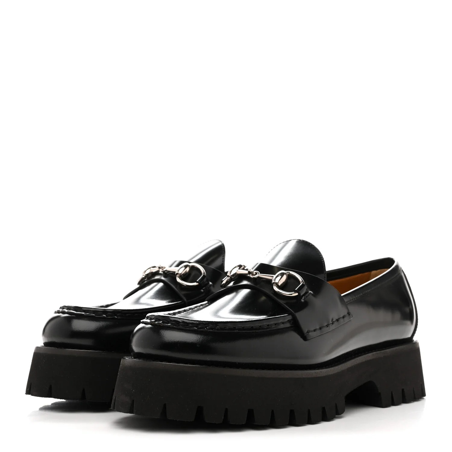 Cordovan Lux Womens Horsebit 45mm Platform Loafers 39.5 Black - Top Club