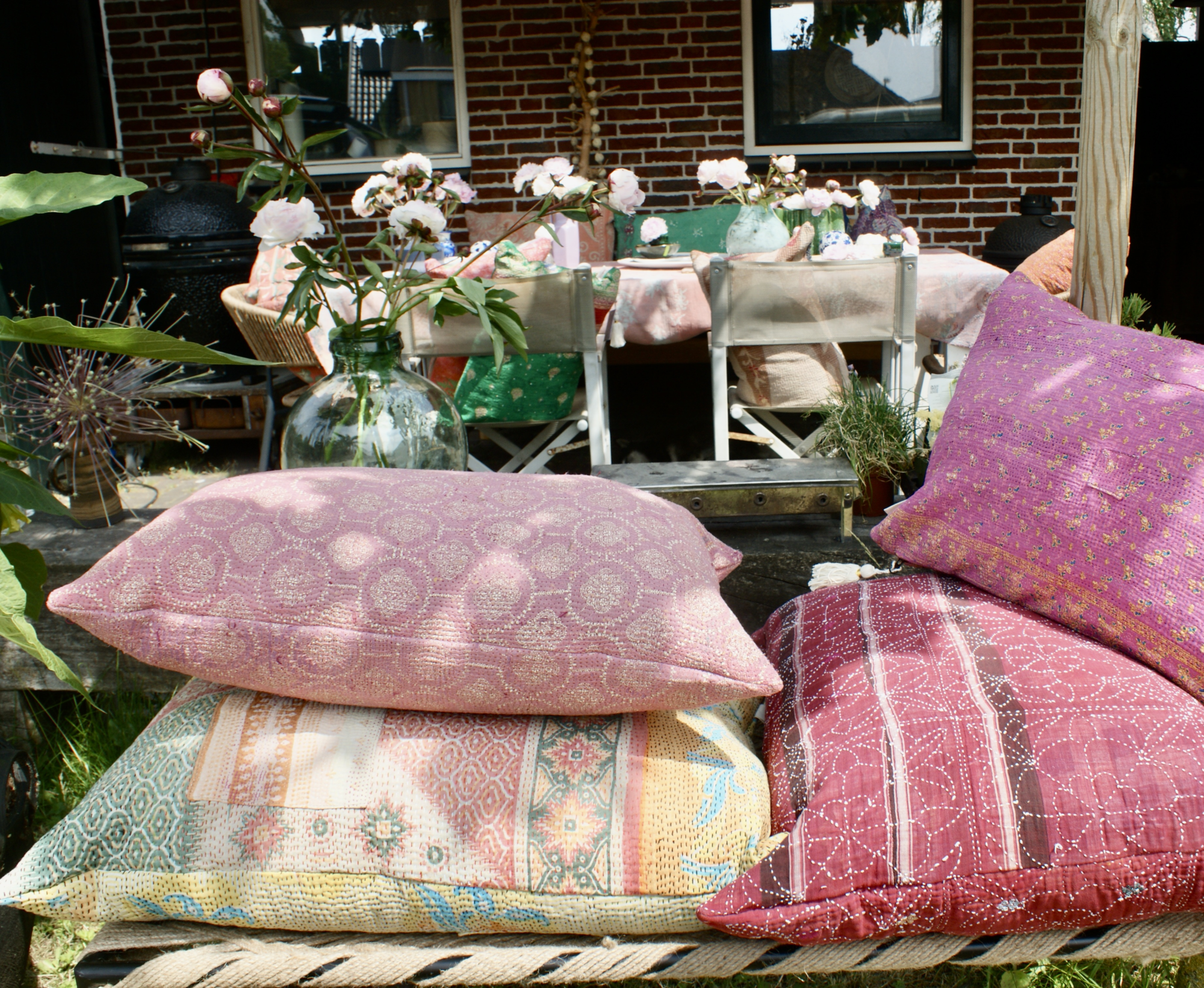 Kussen Kantha vintage 50x70 cm Aqua