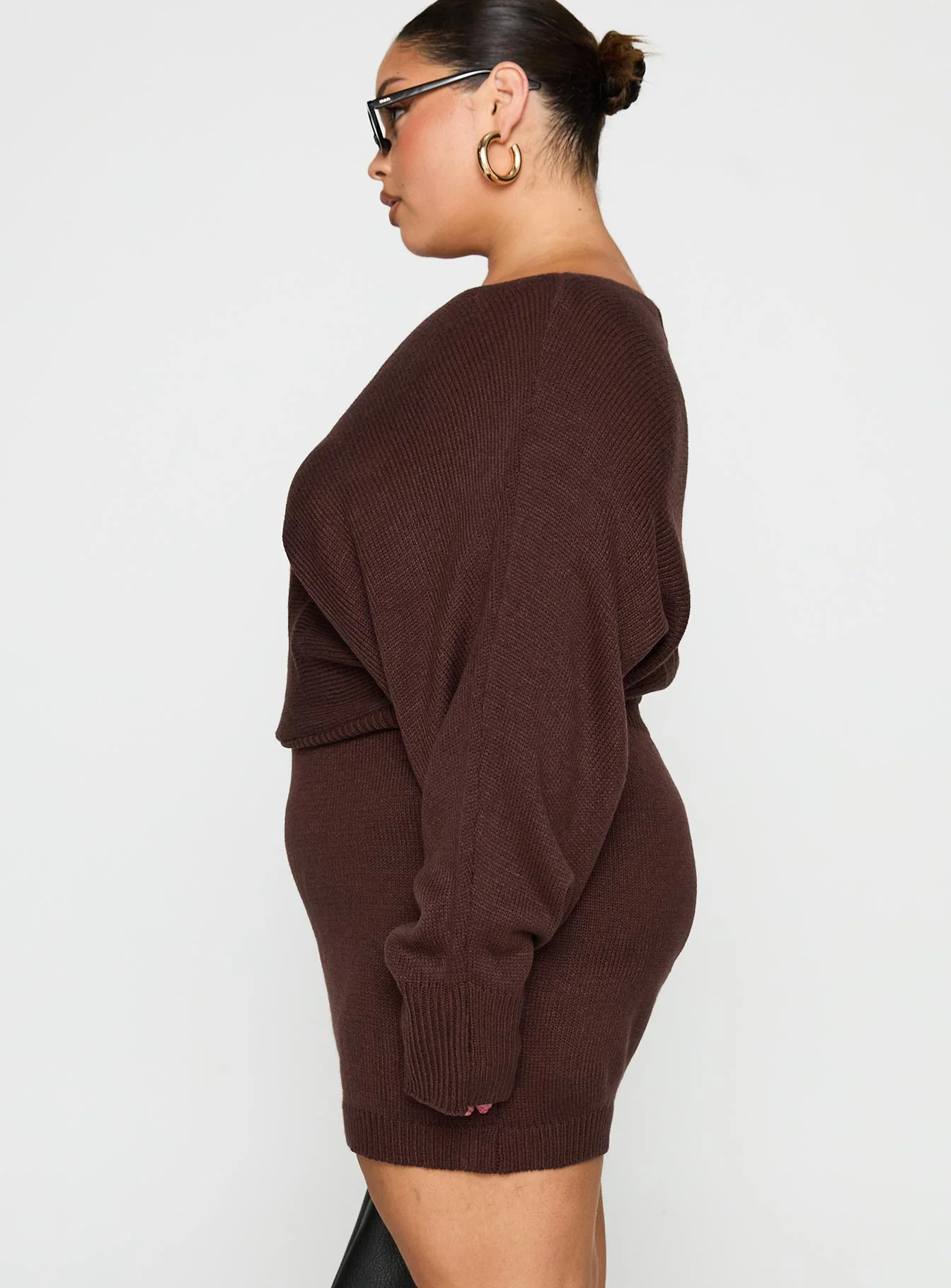 Bellamie Long Sleeve Mini Dress Chocolate Curve