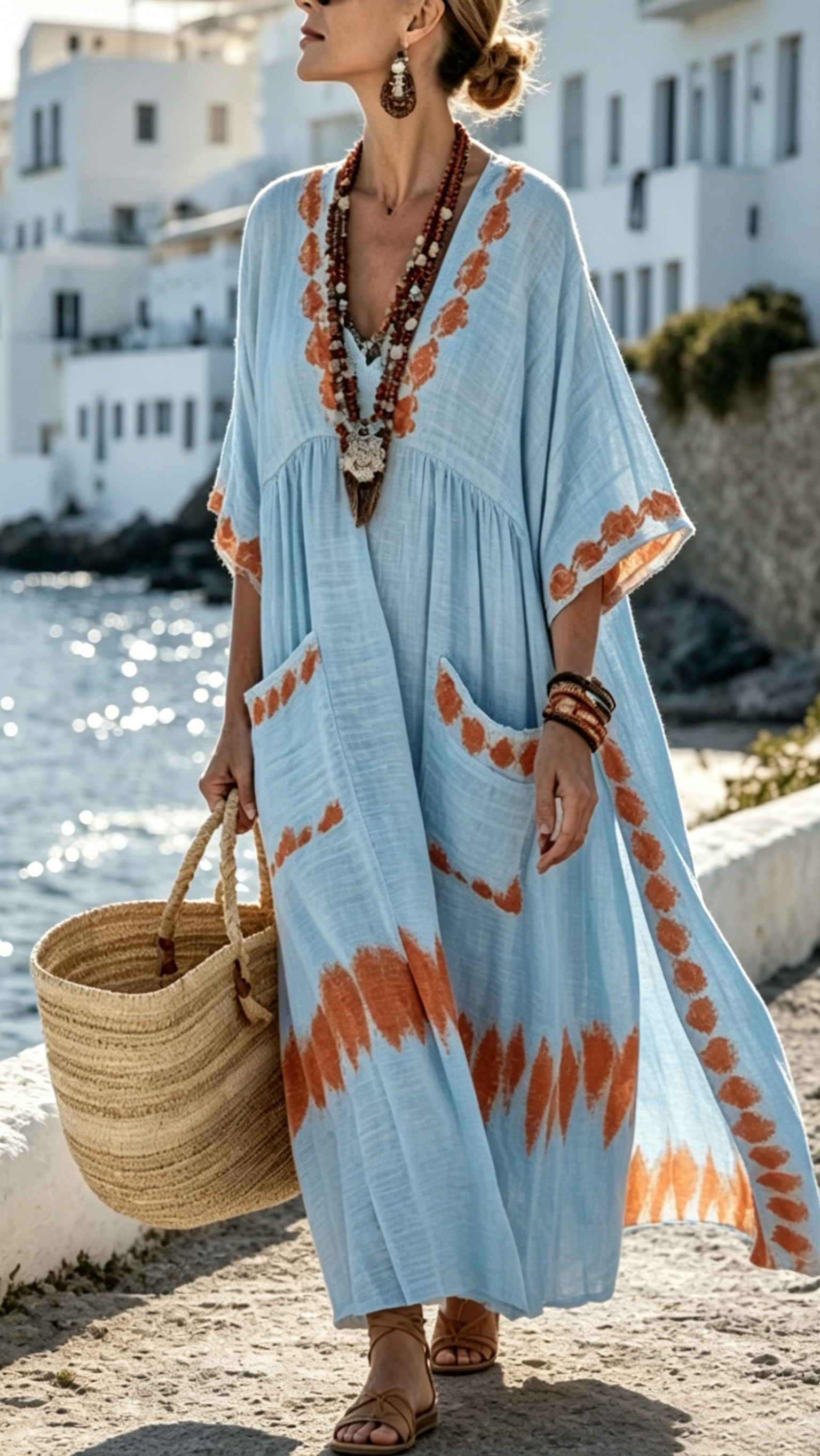 Women's V-Neck Midi Dress with Half Sleeves and Patch Pockets - Nordfashionstorm - Women's Clothing, Fashion for You - Nordfashionstorm.com