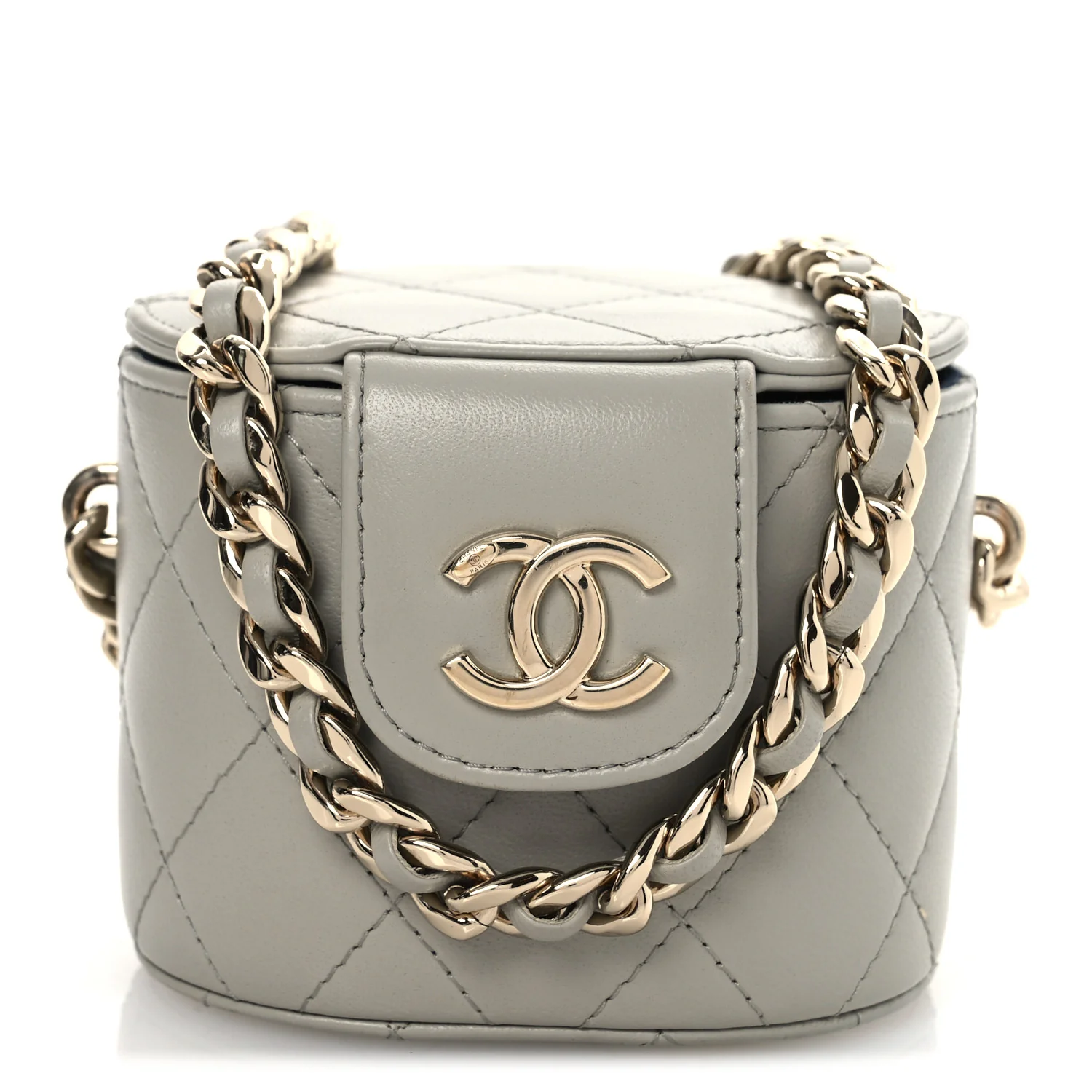 Lambskin Quilted Mini Vanity Case With Chain Grey - Top Club