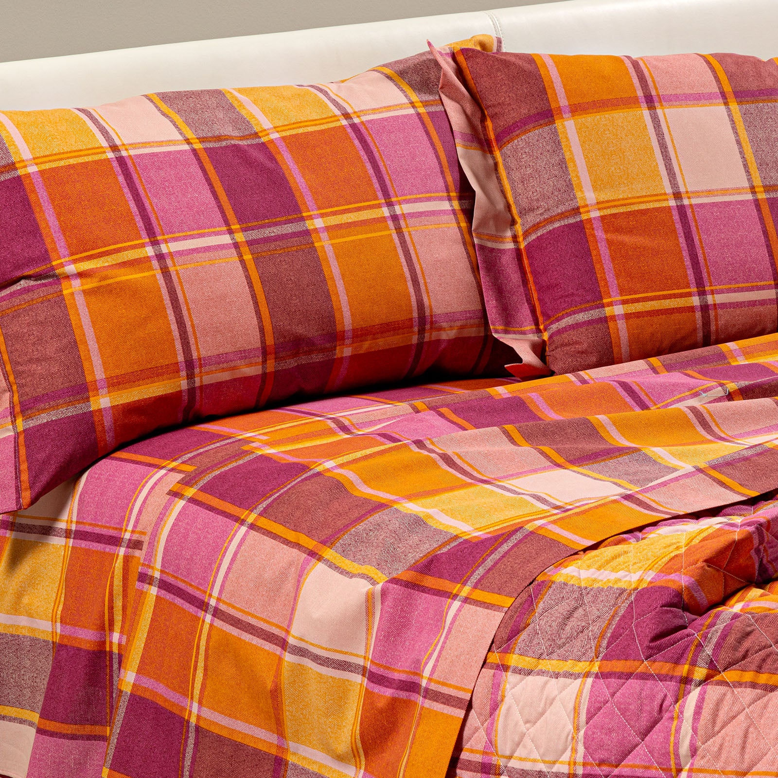 Completo Lenzuola In Cotone Tex Matrimoniale Corallo Caleffi