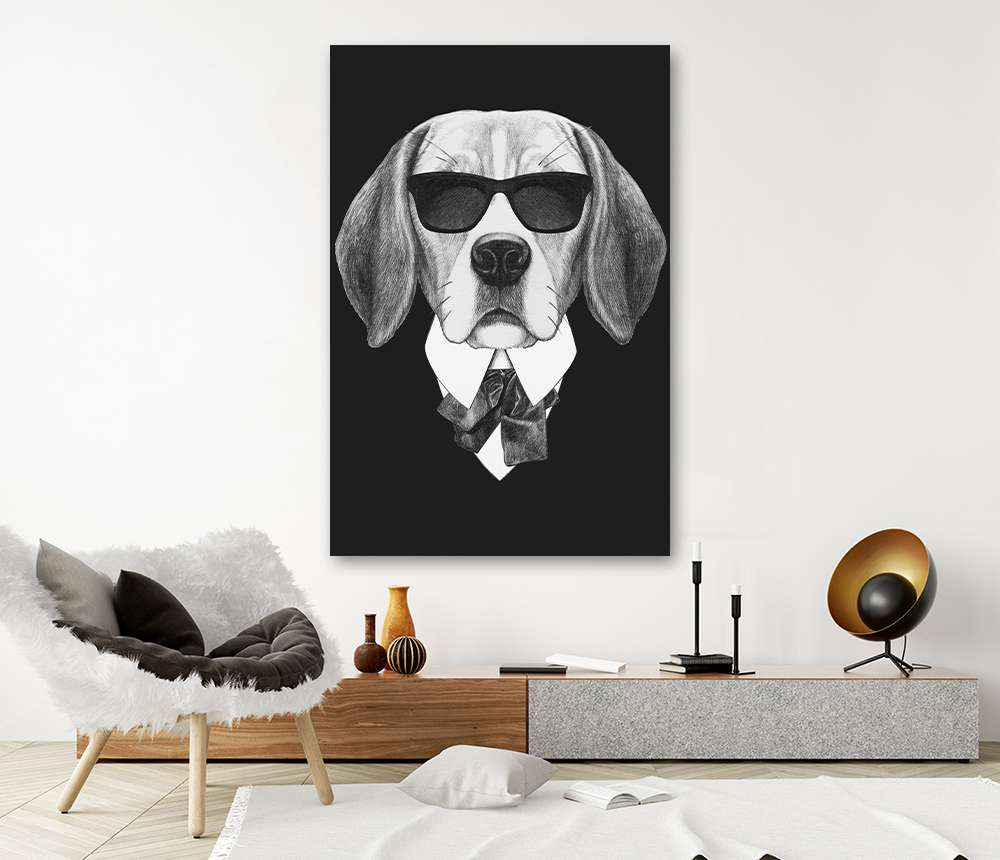 Dog with sunglasses- 3 – Canvas schilderij 100 x 200 cm