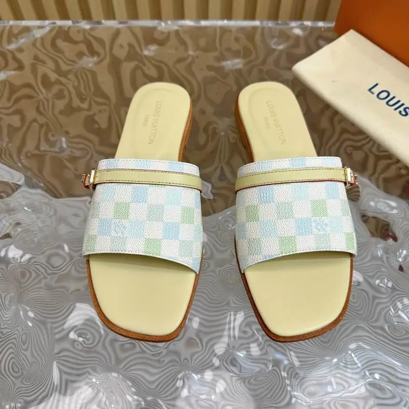 Louis Vuitton Damier Azur Print Flat Slides For Women - Sneaker Replica Workshop