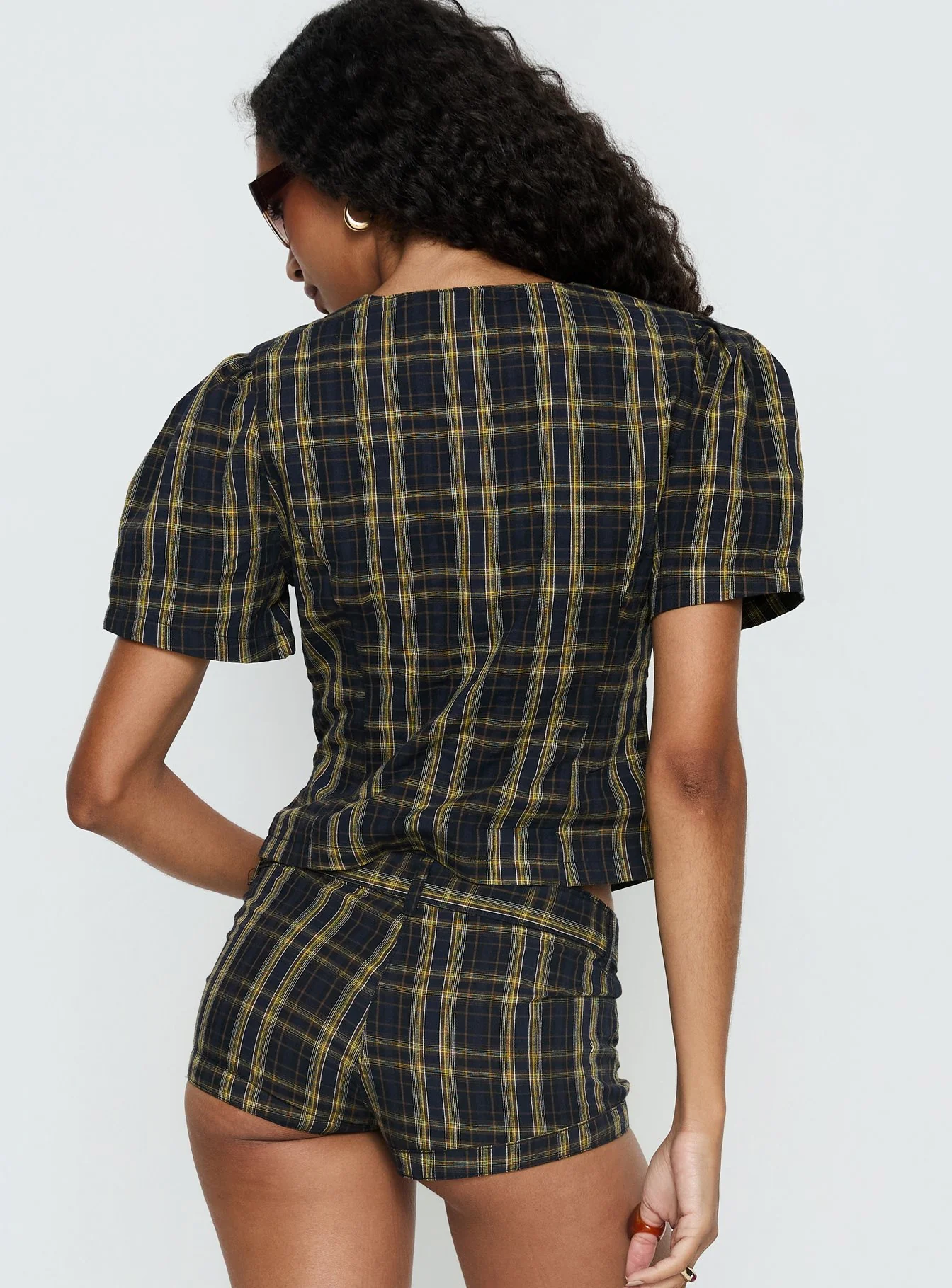 Femme Blouse Top Navy / Lemon Plaid