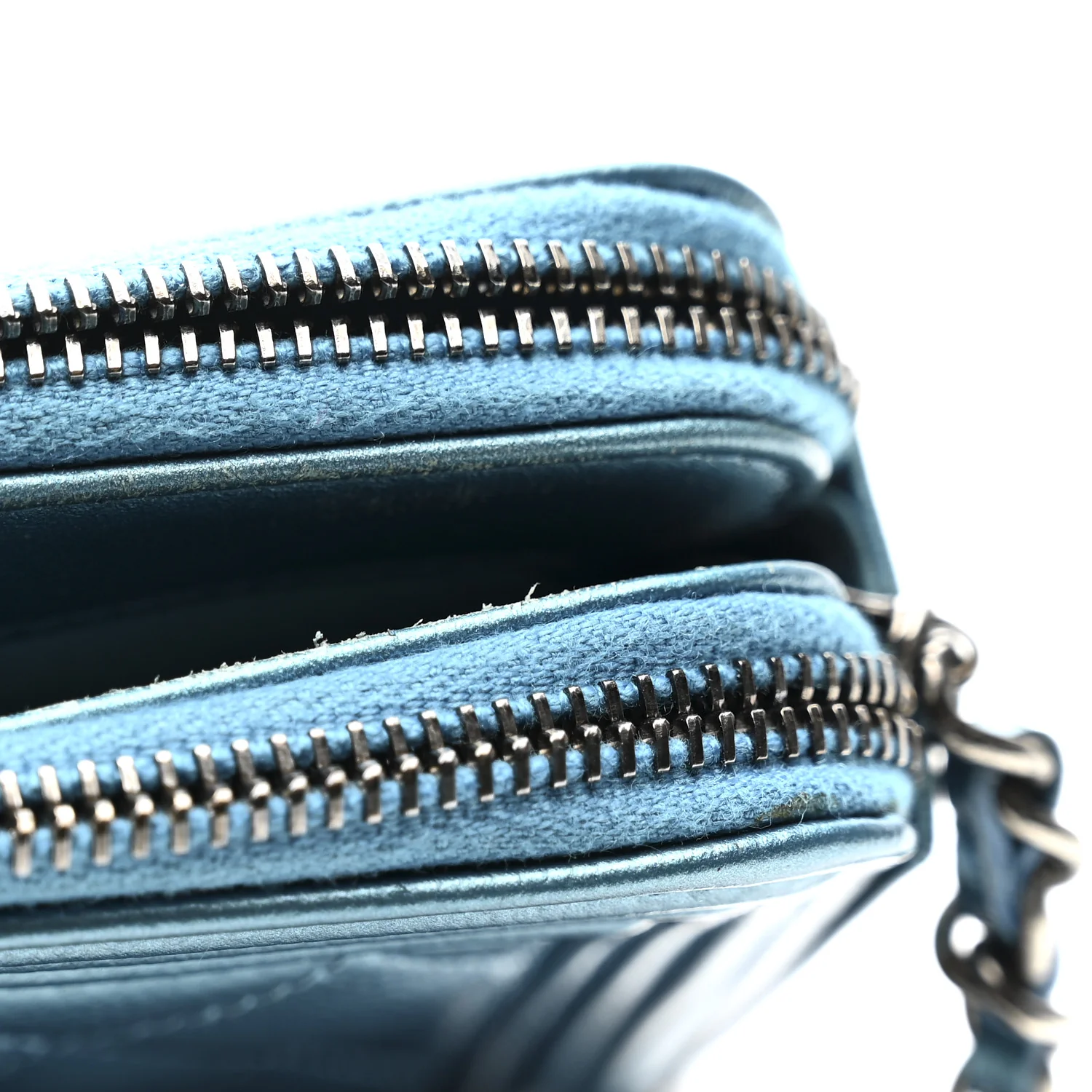 Metallic Caviar Quilted Small Boy Clutch With Chain Turquoise - Top Club