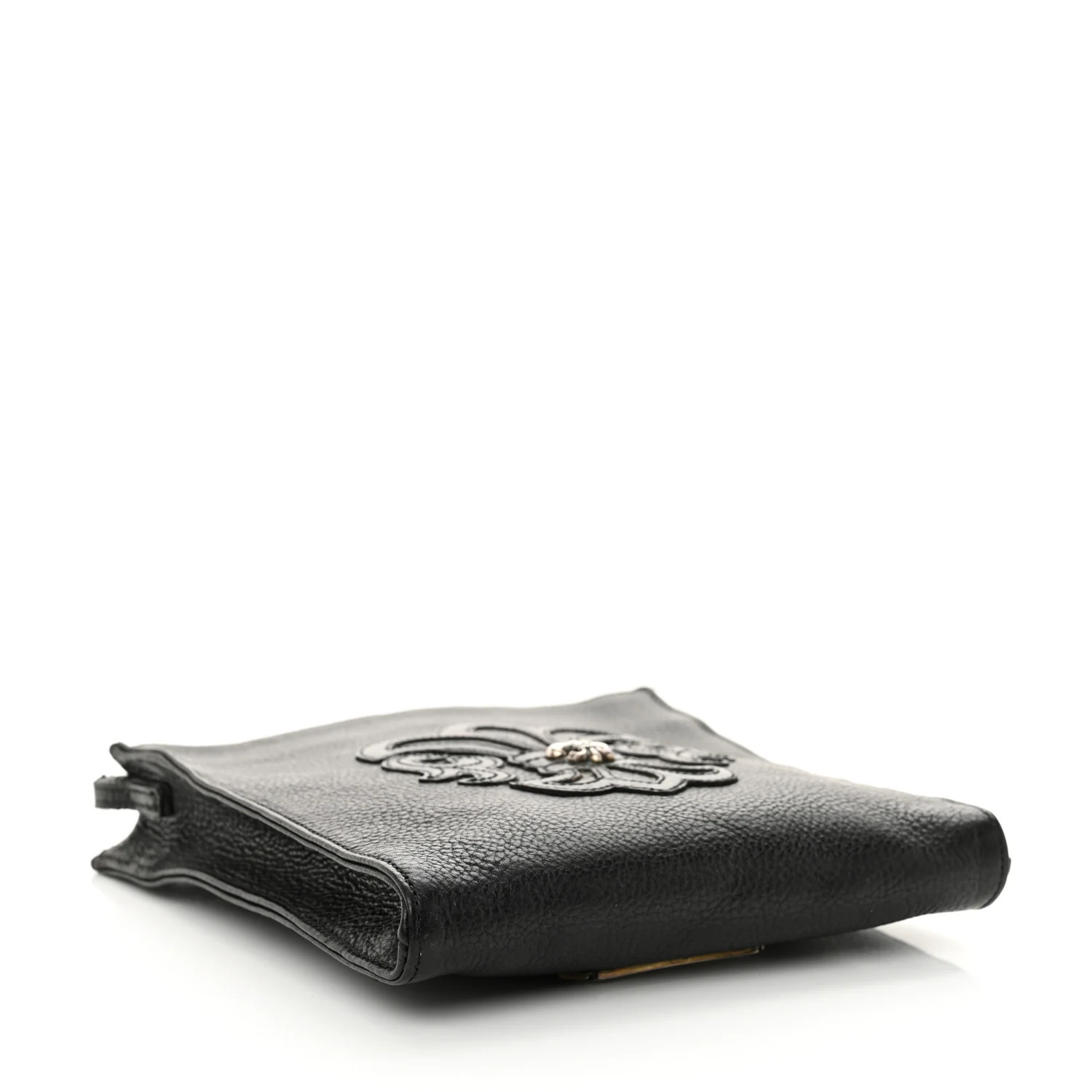 Grained Calfskin Fleur De Lis Square Pocket Crossbody Black - Top Club