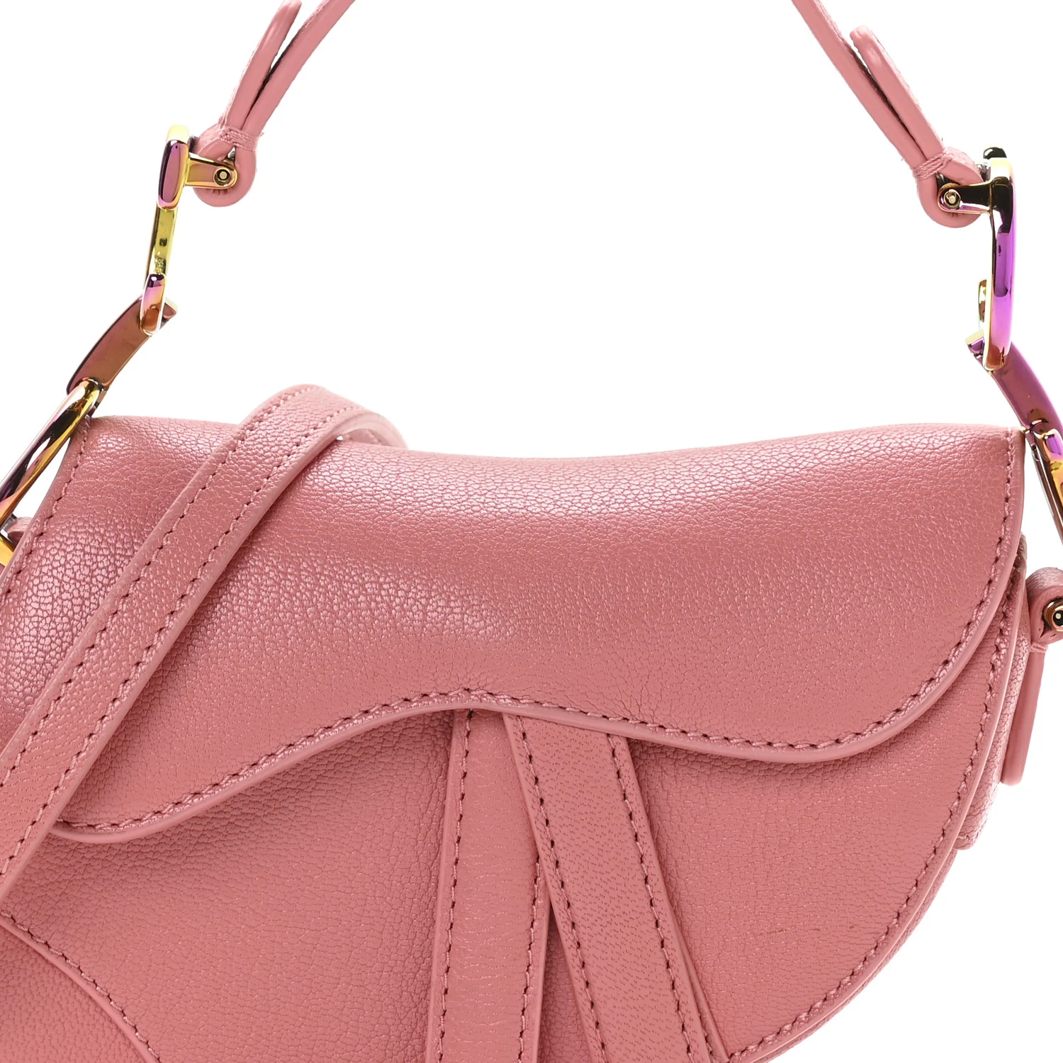 Goatskin Micro Saddle Bag With Strap Coral Powder - Top Club