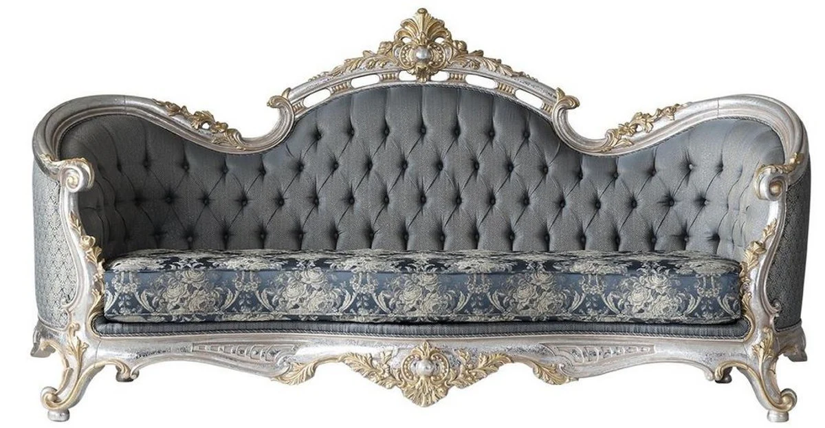 Luxury baroque living room set gray / blue / silver / gold - 2 sofas & 2 armchairs & 1 coffee table - magnificent living room furniture in baroque style