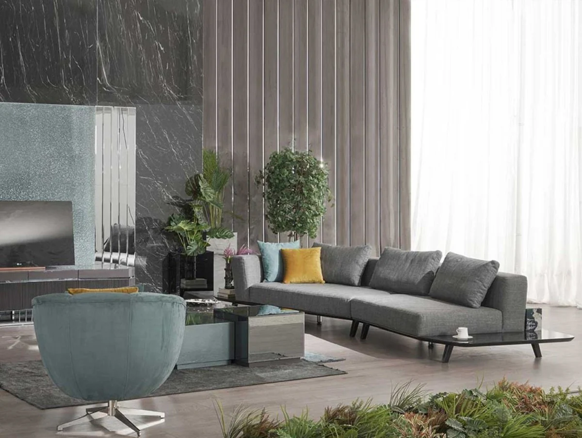 Luxury sofa gray / black 357 x 120 x H. 65 cm - Curved living room sofa - Hotel sofa - Living room furniture - Hotel furniture - Luxury furniture - Luxury furnishings
