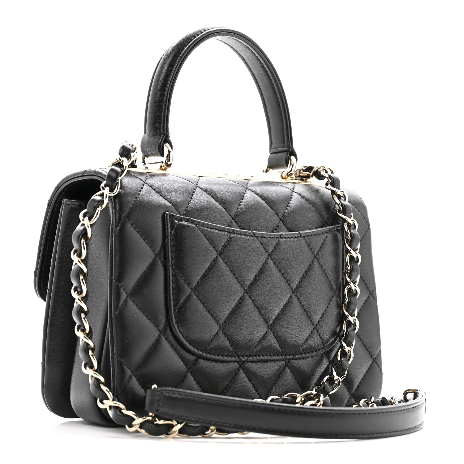 Lambskin Crystal Quilted Mini Trendy CC Dual Handle Flap Bag Black - Top Club