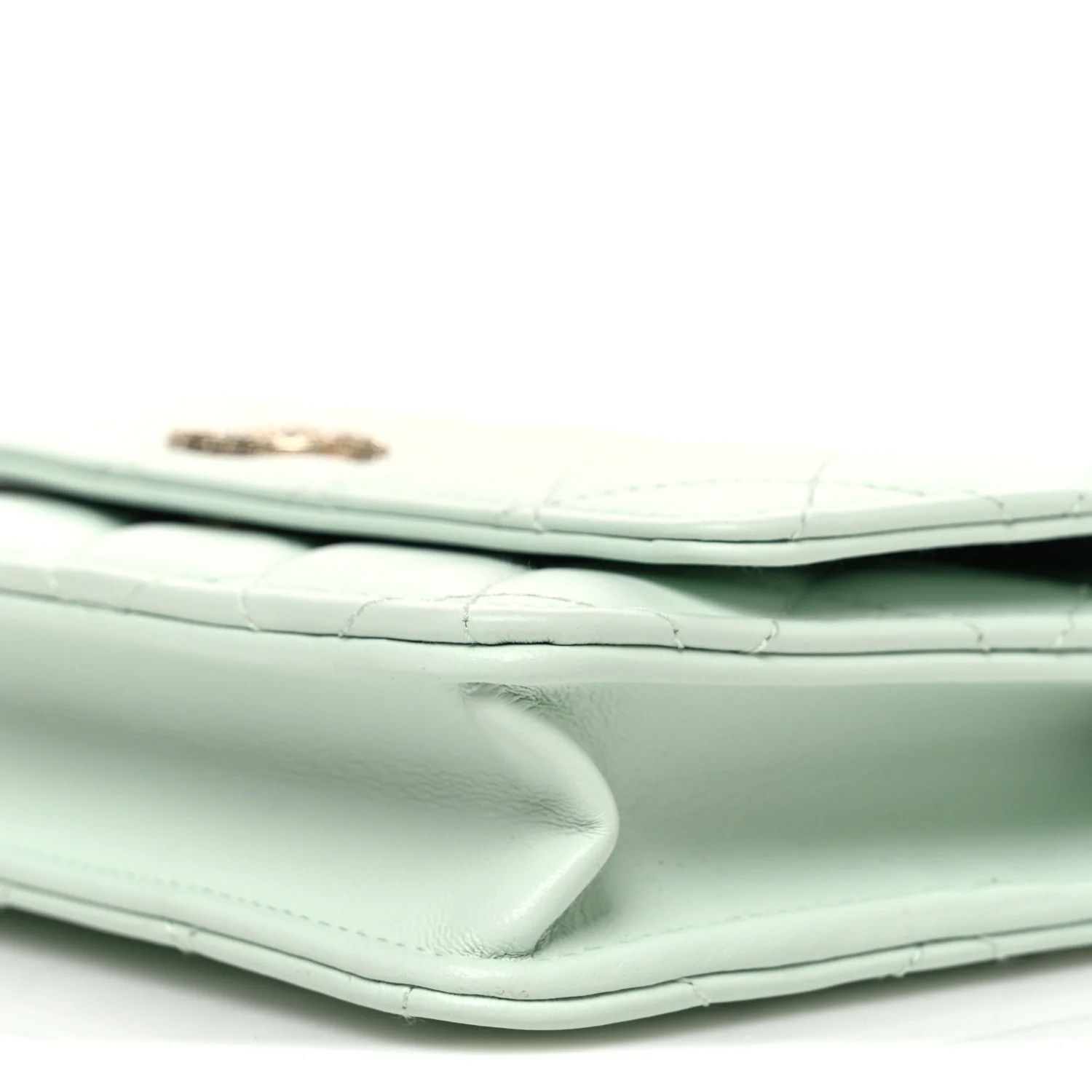 Lambskin Quilted Textured CC Wallet On Chain WOC Light Green - Top Club