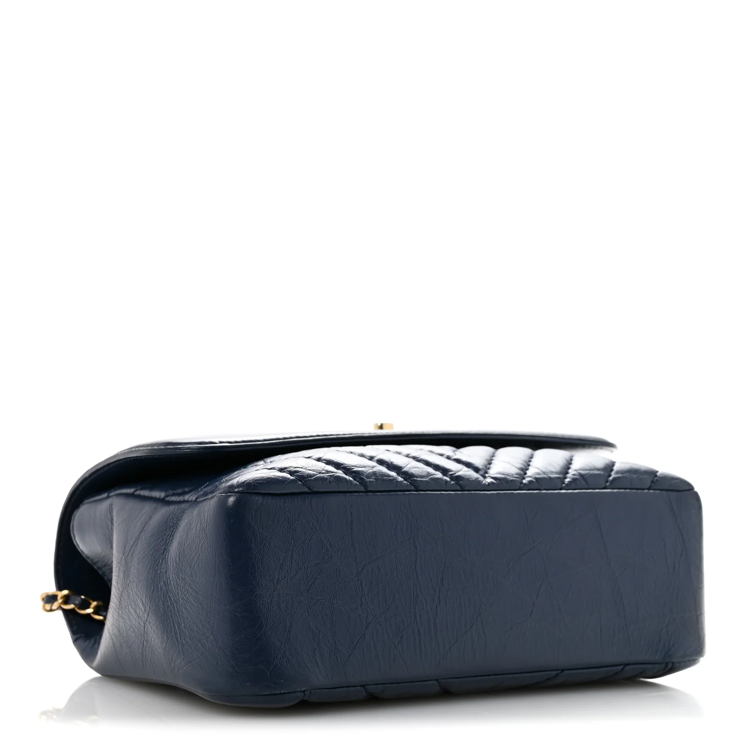 Calfskin Chevron Quilted Top Handle Flap Navy - Top Club