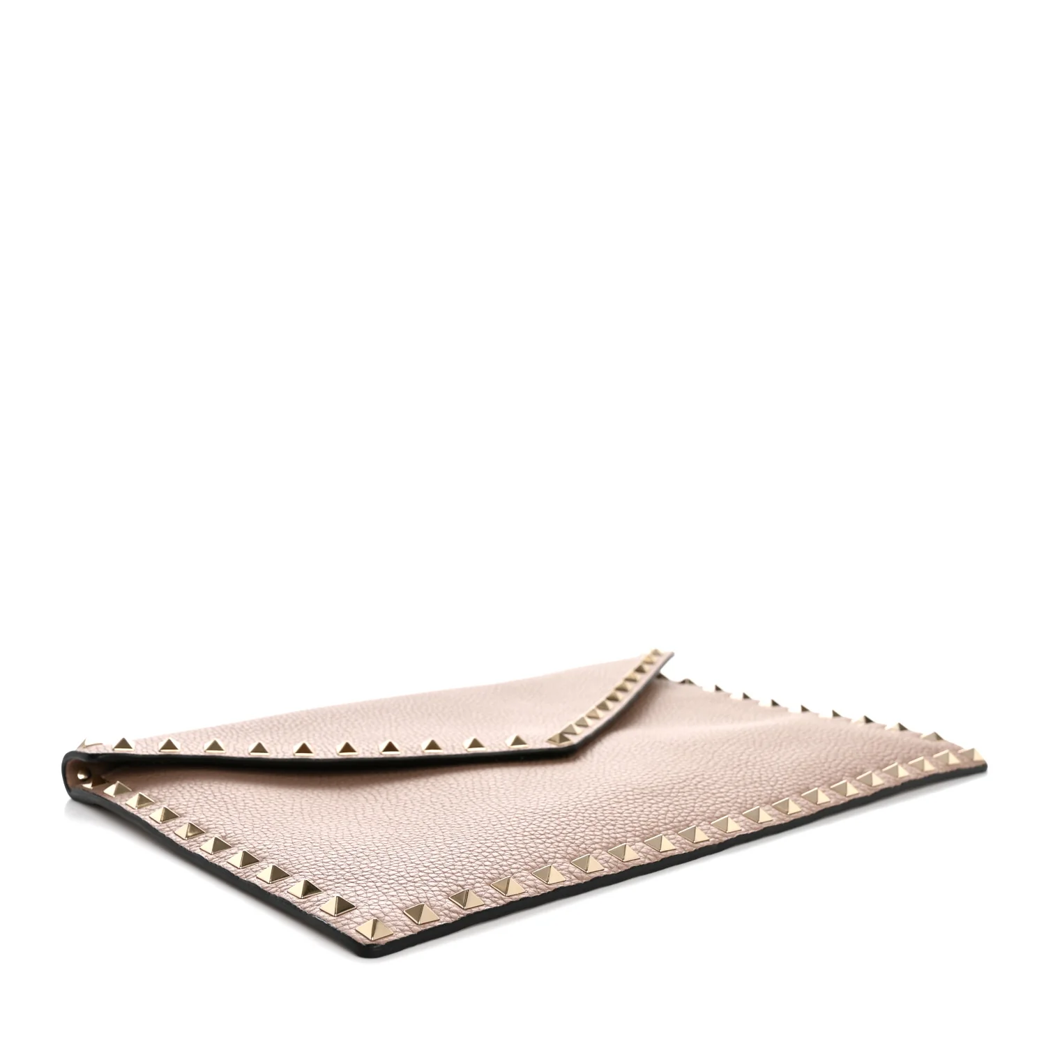 Vitello Medium Rockstud Envelope Flat Wristlet Pouch Poudre - Top Club