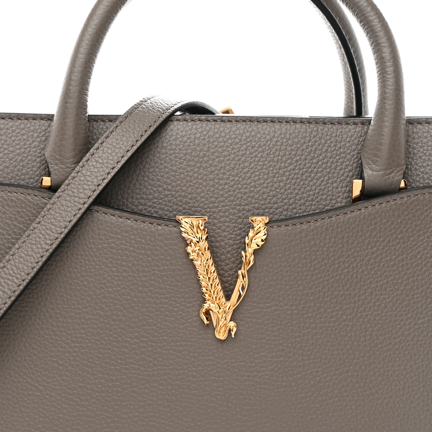 Grainy Calfskin Virtus Top Handle Tote Grey - Top Club